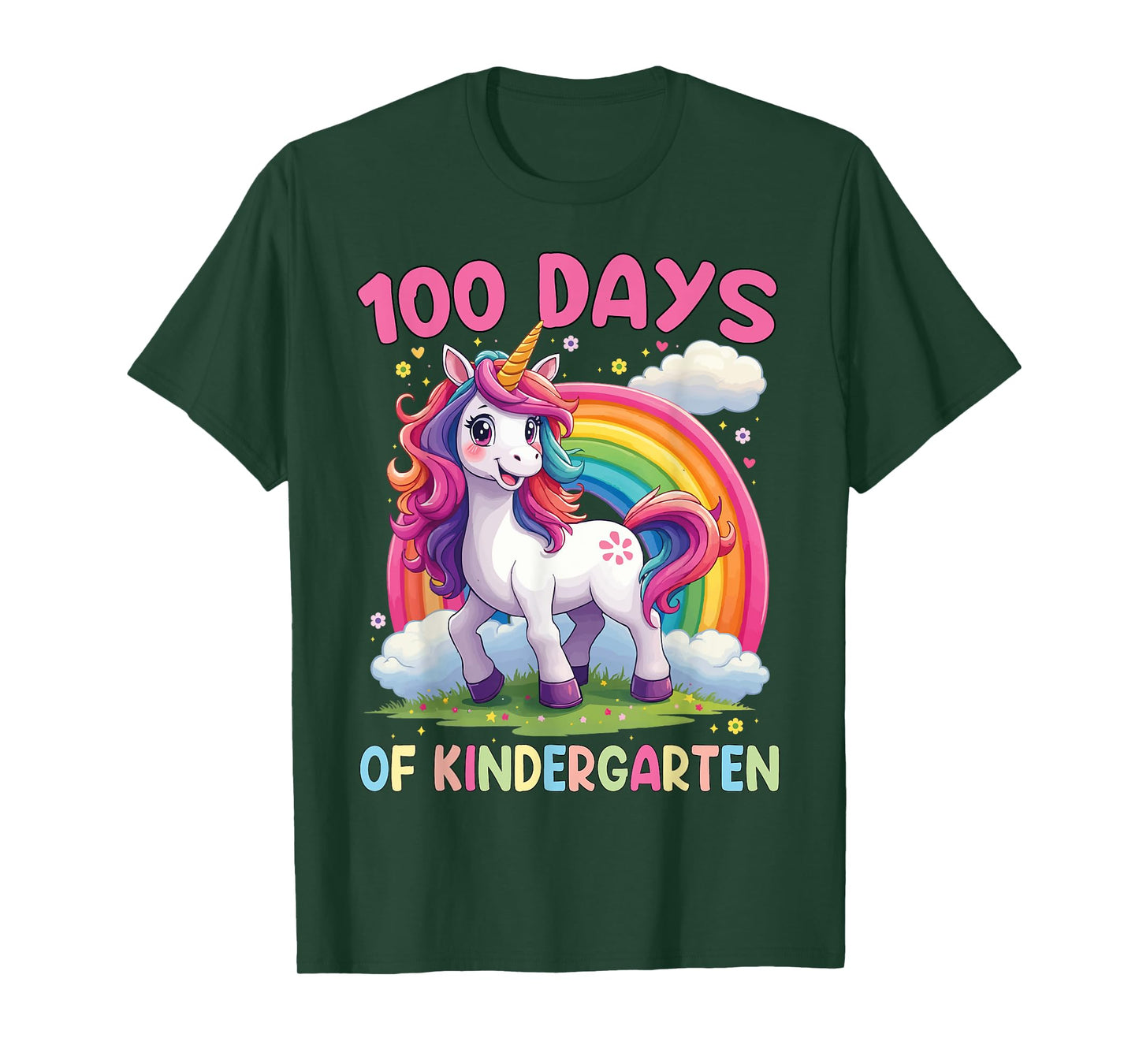 I Survived 100 Days Of Kindergarten 100th Day Unicorn Girls T-Shirt