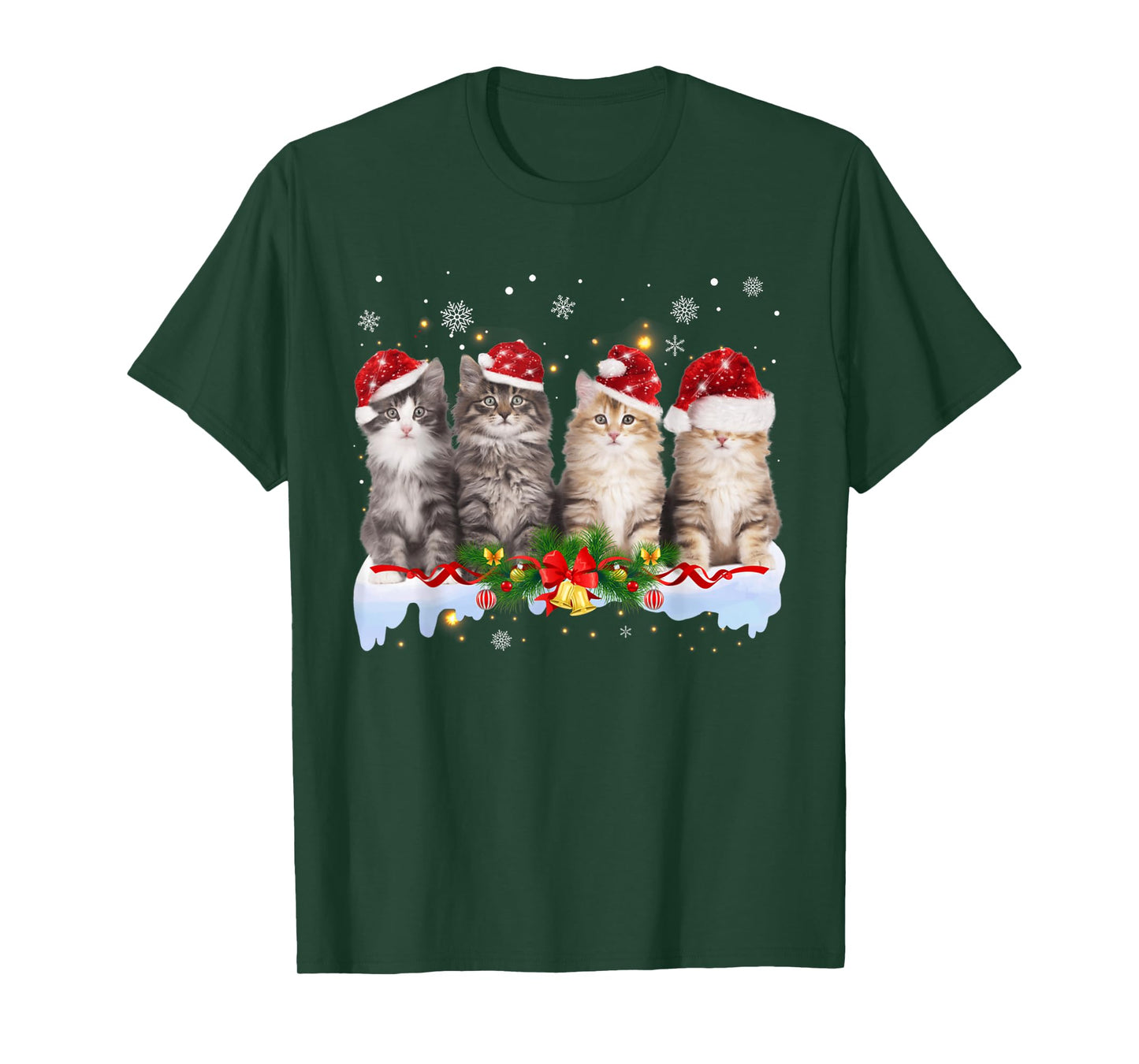 Cat Christmas Light Santa Hat Xmas Decorations Meowy Catmas T-Shirt