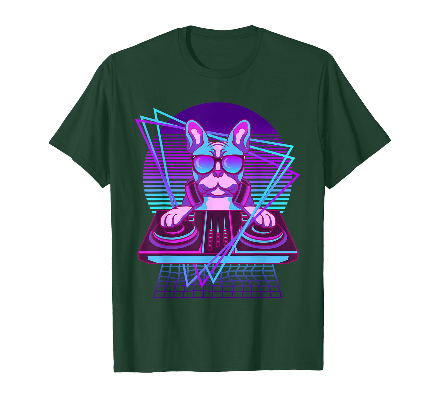 Vaporwave Bulldog DJ Turntable Sunglass French Bulldog Men Women T-Shirt