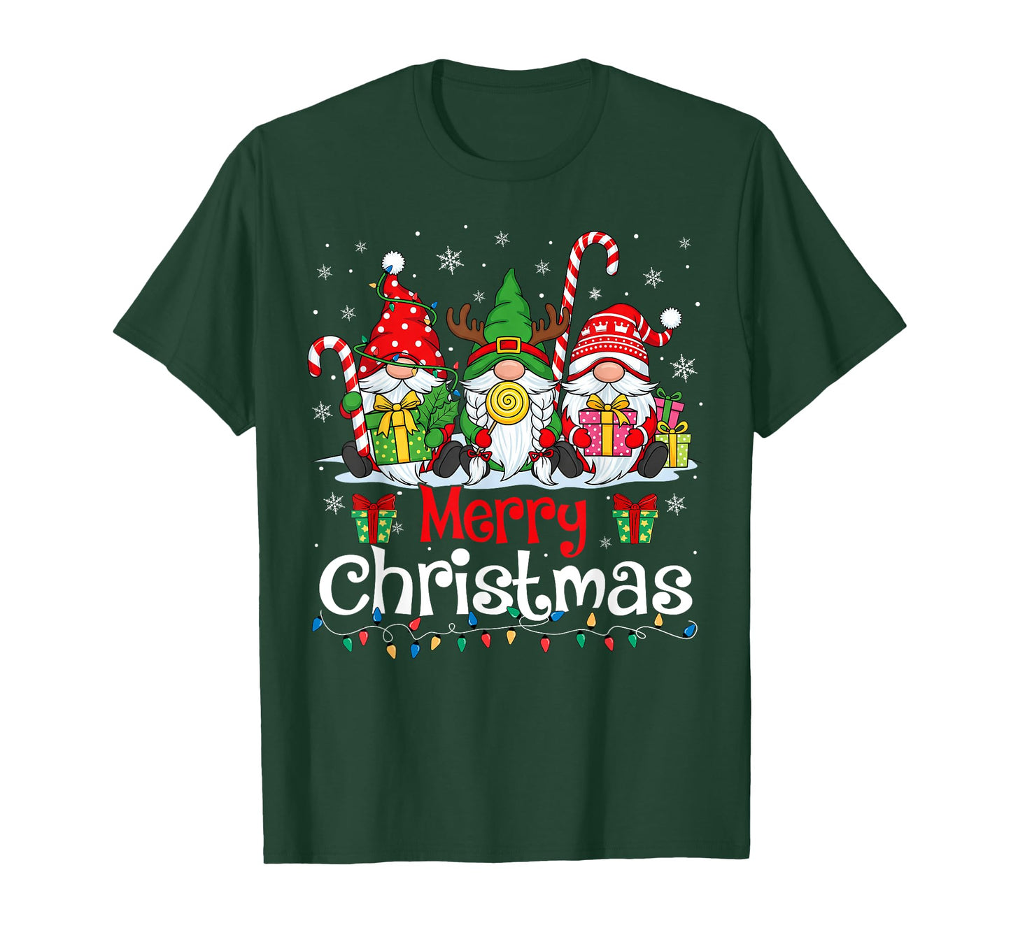 Cute Gnomes Merry Christmas Light Family Gnome Xmas Matching T-Shirt