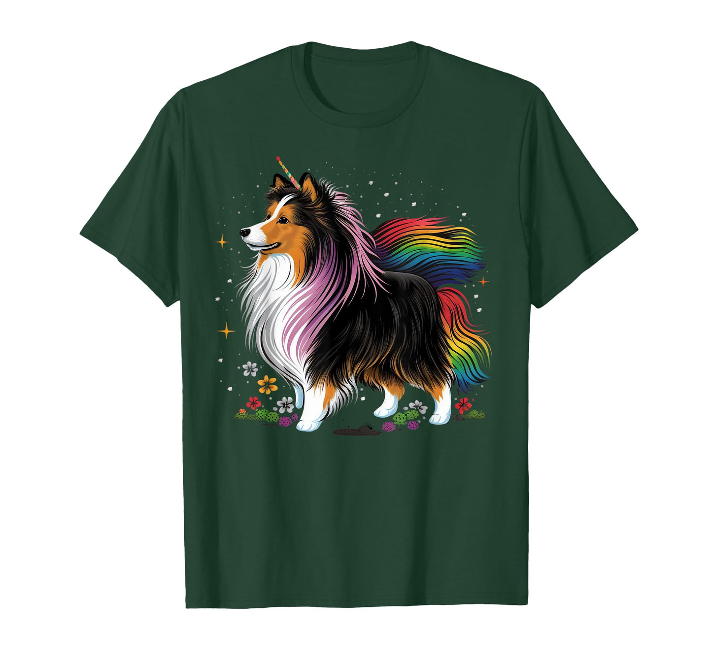Sheltie Unicorn on Rainbow Unicorn Shetland Sheepdog Men Women Kids T-Shirt