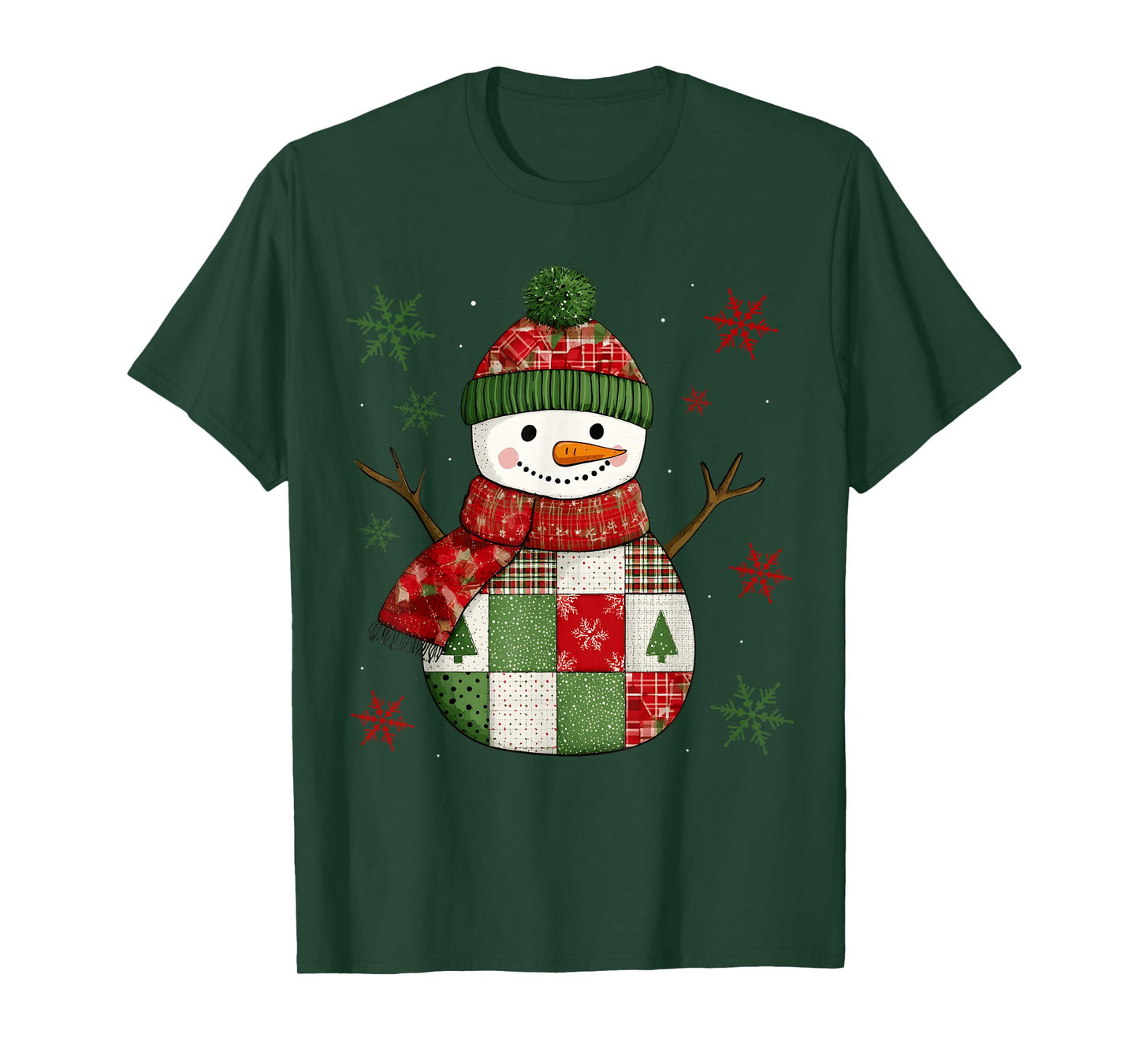 Patchwork Snowman Retro Funny Christmas Snowman Holiday Xmas T-Shirt