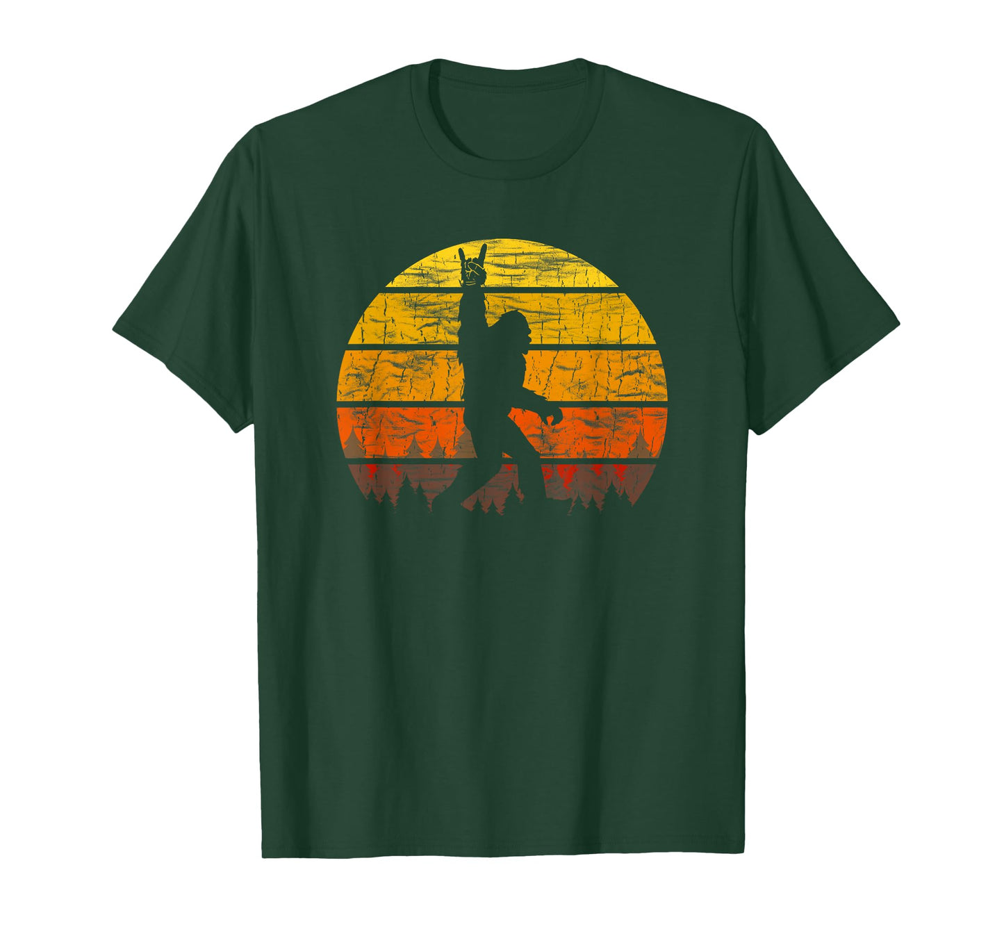 Retro Bigfoot Rock On Silhouette Sunset Believe 80s Graphic T-Shirt