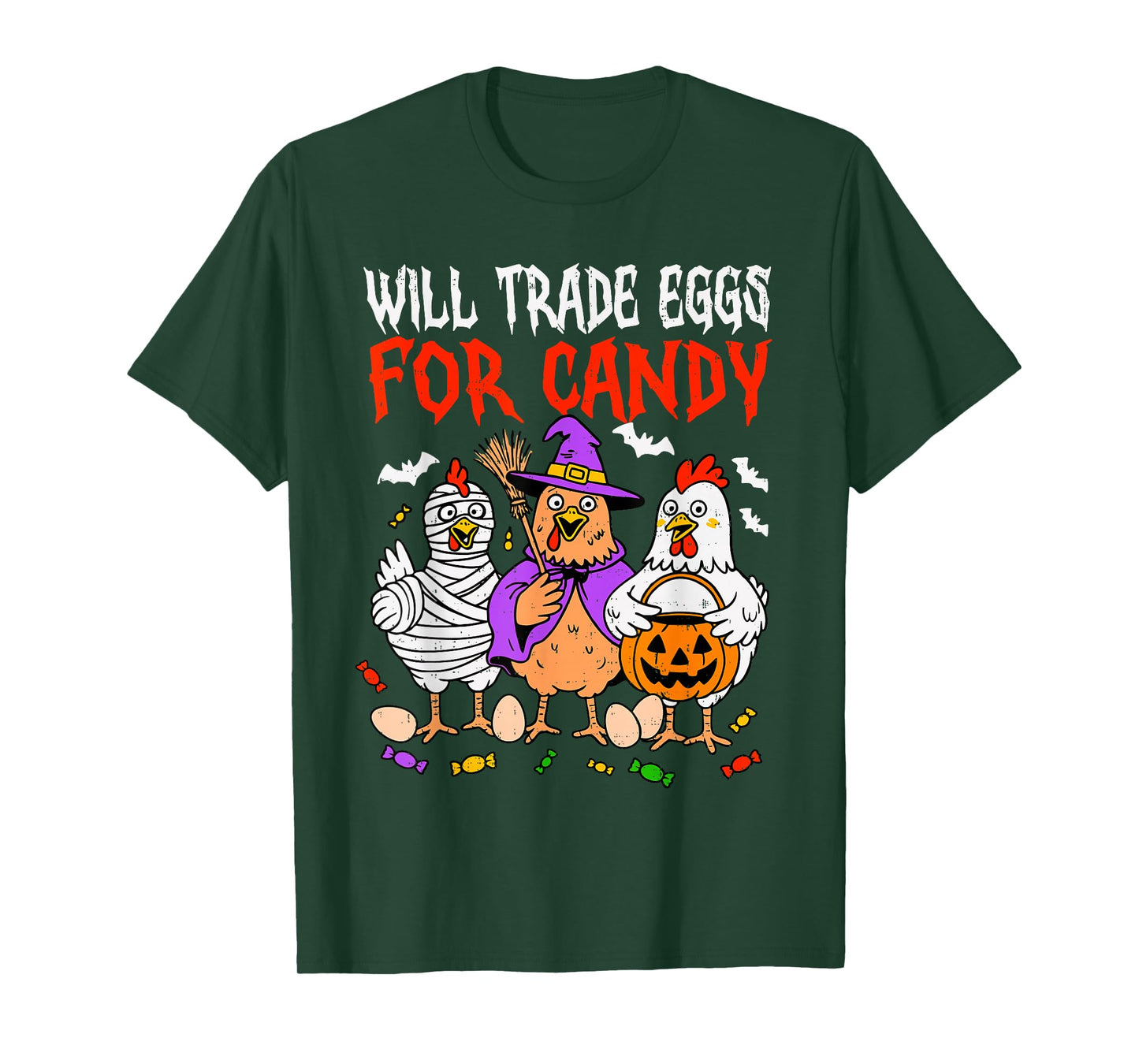 Trade Eggs for Candy Spooky Chicken Halloween Farm Farmer T-Shirt