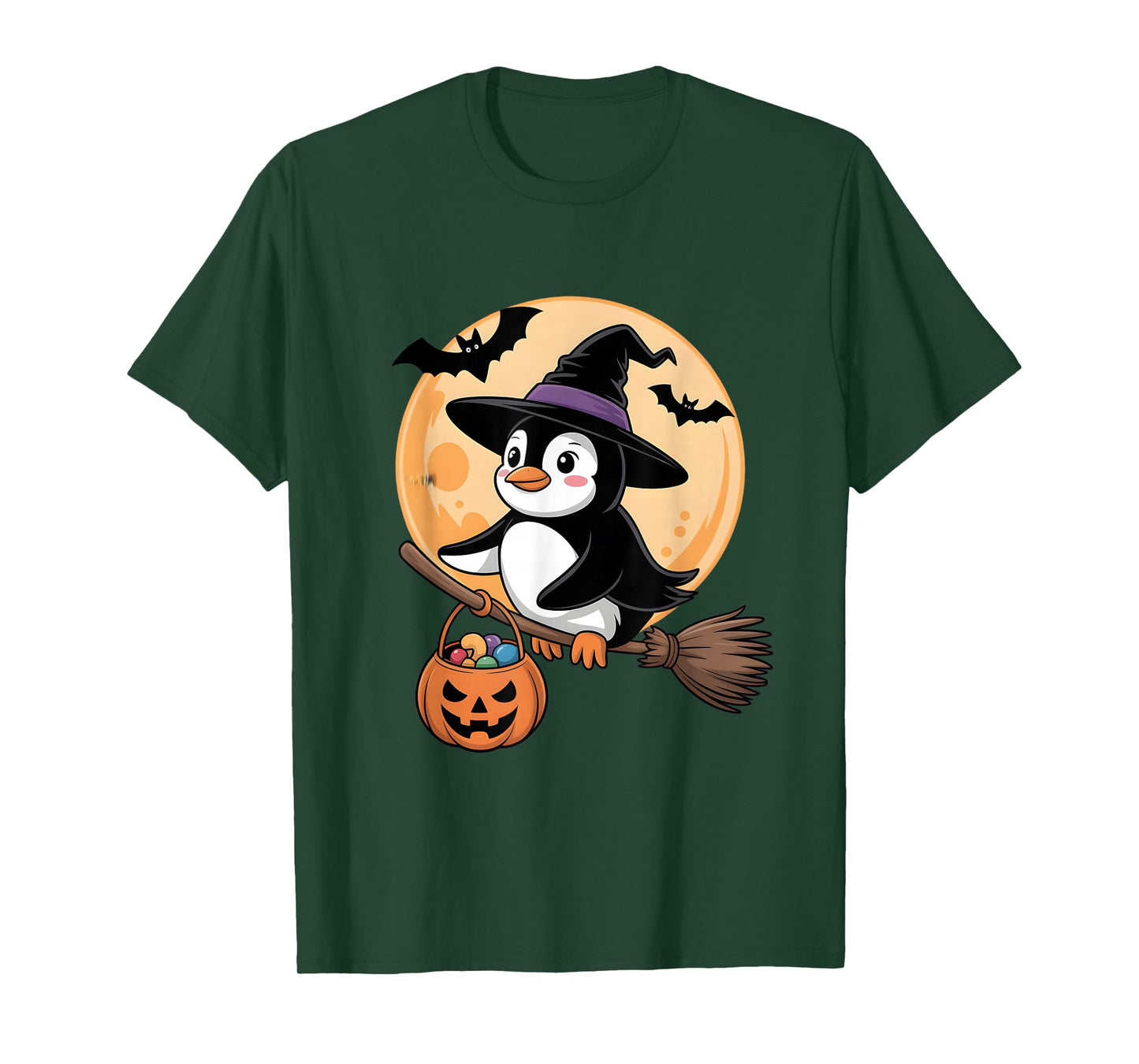 Penguin Witch Hat Pumpkin Halloween Costume Men Women Kids T-Shirt