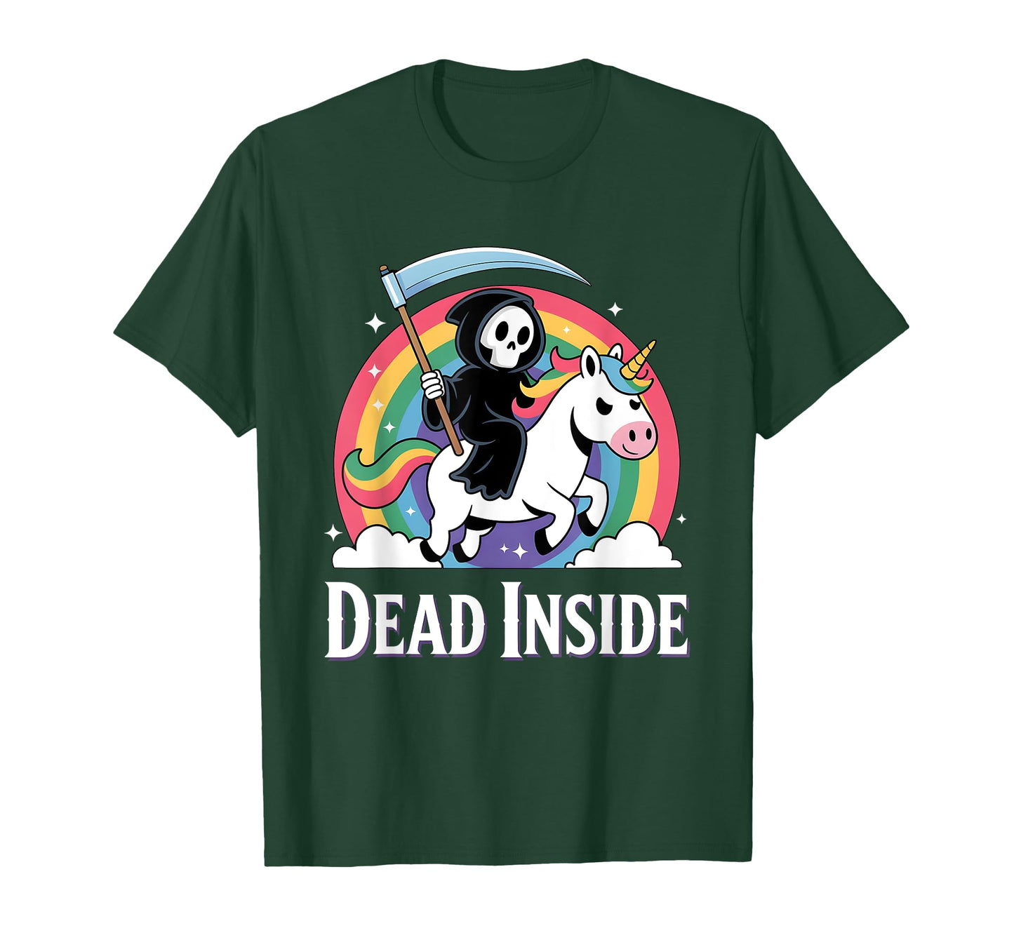 Cute Grim Reaper Rainbow Unicorn Dark Humor Dead Inside T-Shirt