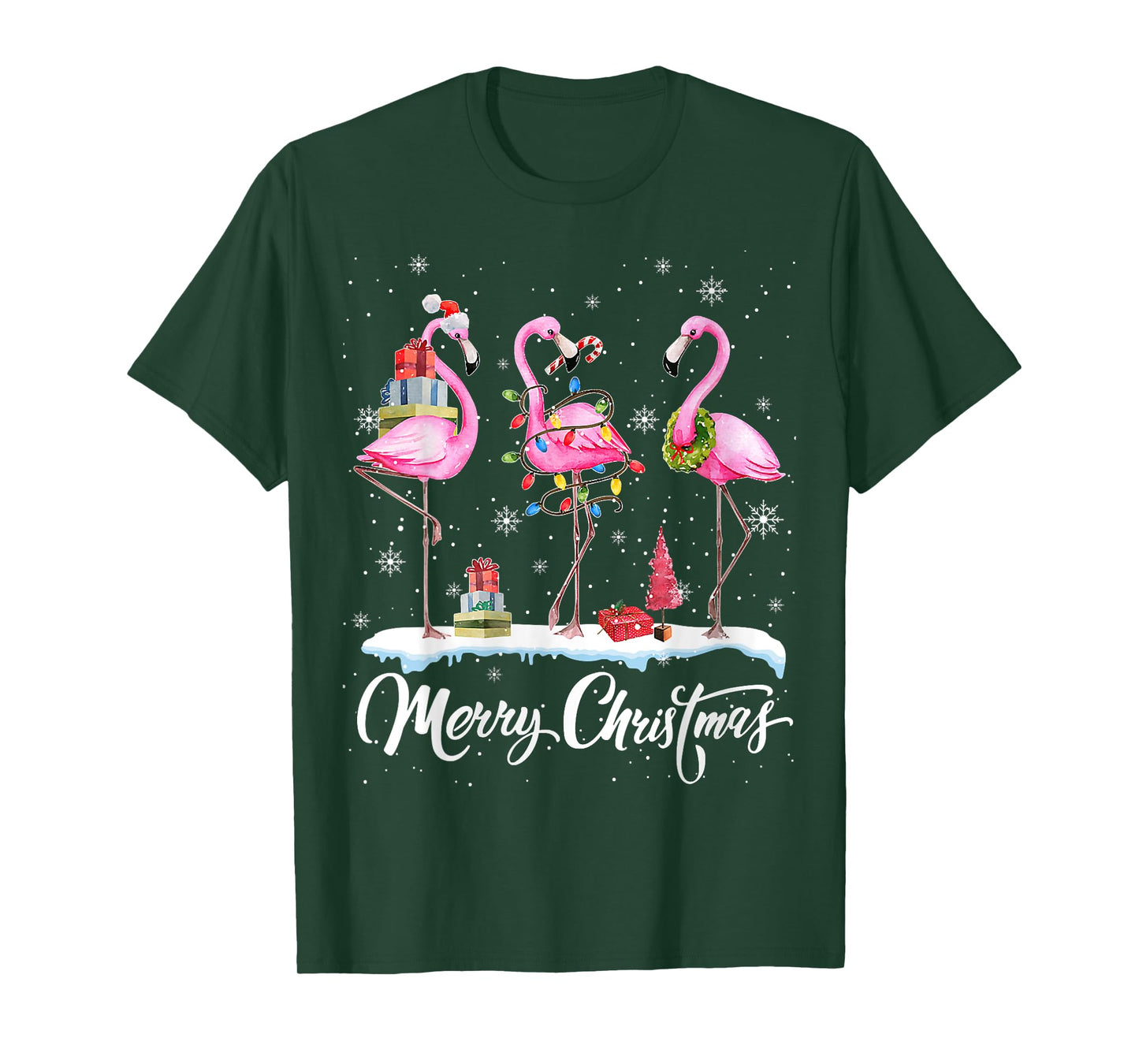Merry Christmas Hat Santa Flamingo Light Christmas In July T-Shirt