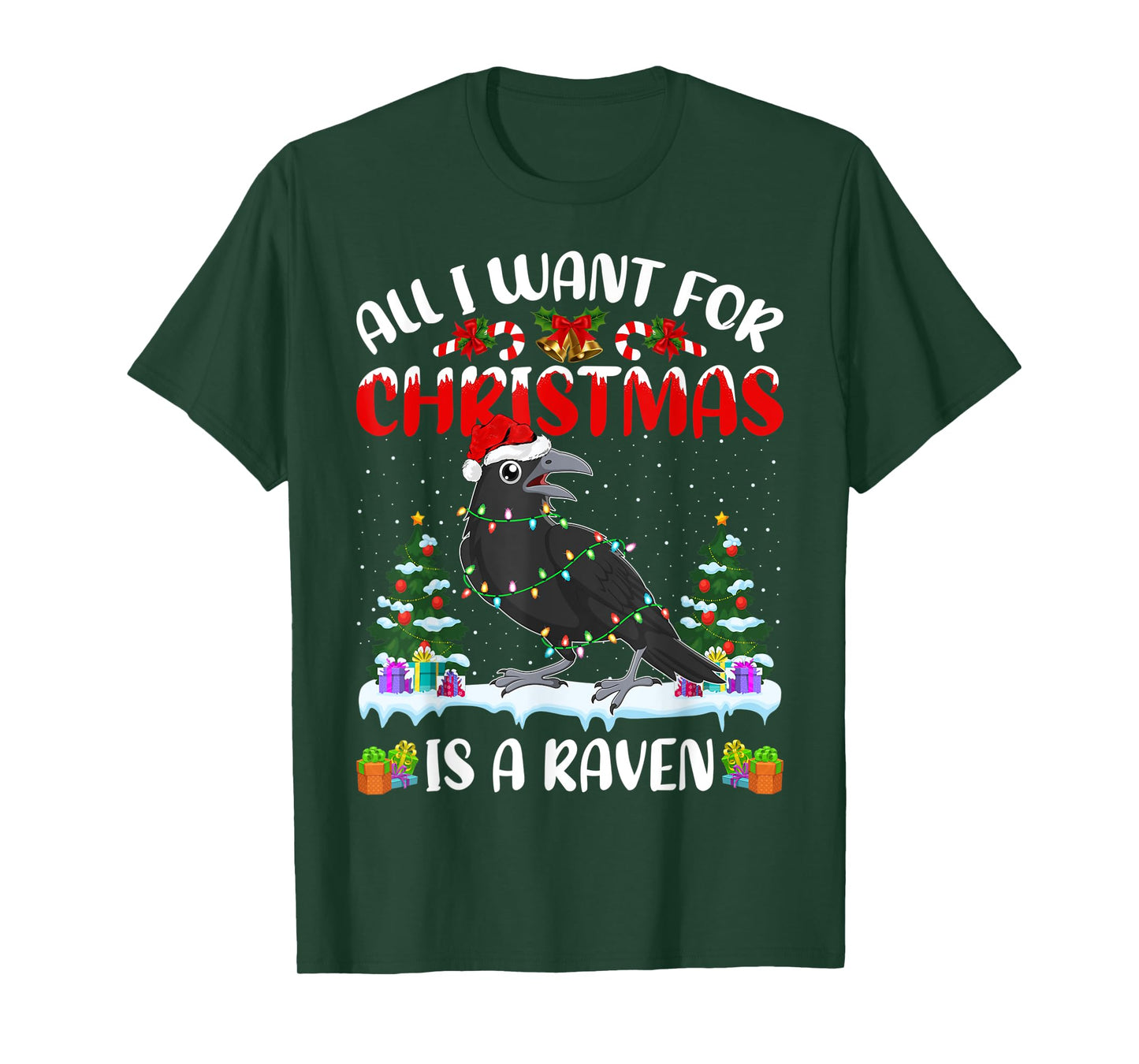 Funny Santa Hat All I Want For Christmas Is A Raven T-Shirt