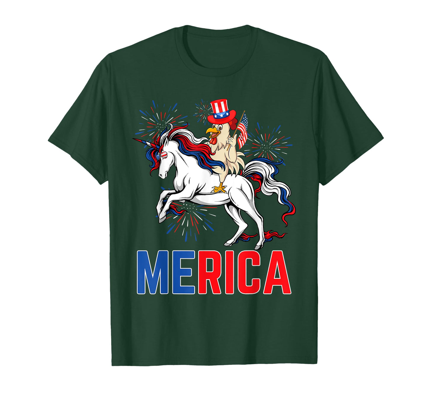 Funny Merica Chicken Unicorn American Flag Happy 4th Of July T-Shirt