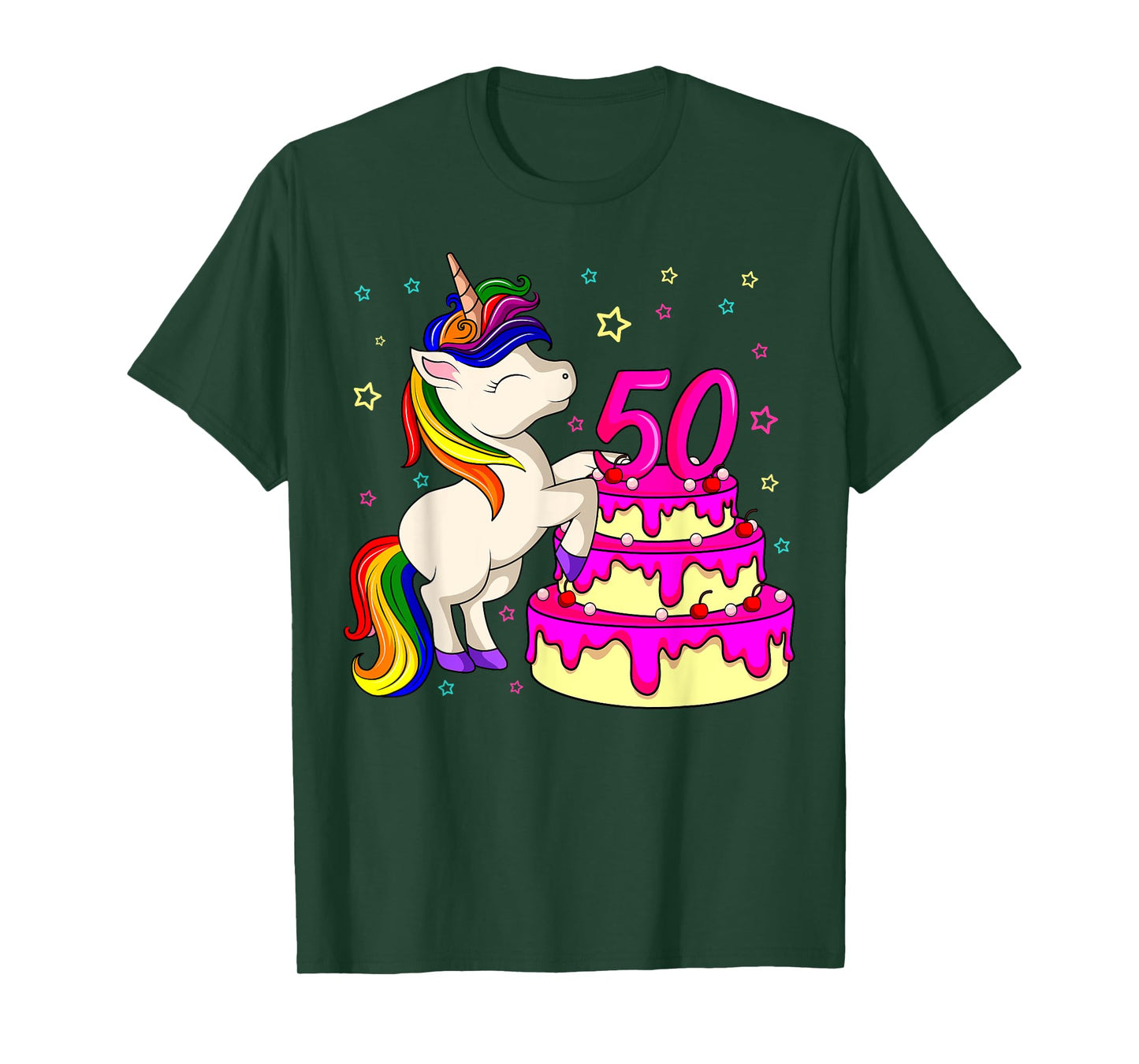 50th Bday Unicorn Rainbow Cake Theme Birthday Party T-Shirt