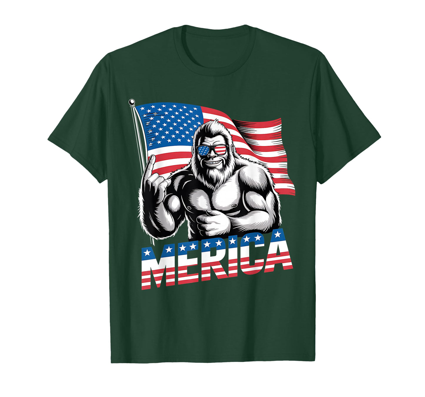 Bigfoot Merica Rock 4th of July Funny Patriotic USA Flag T-Shirt