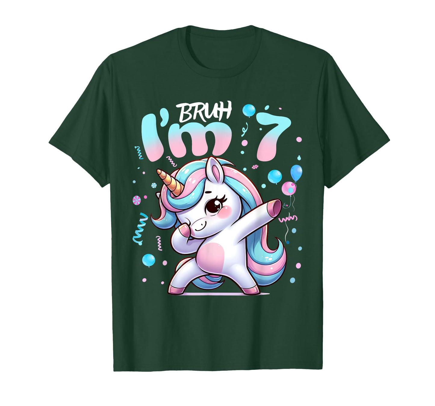 7th Birthday Girl Dabbing Unicorn Bruh I'm 7 Years Old Girls T-Shirt