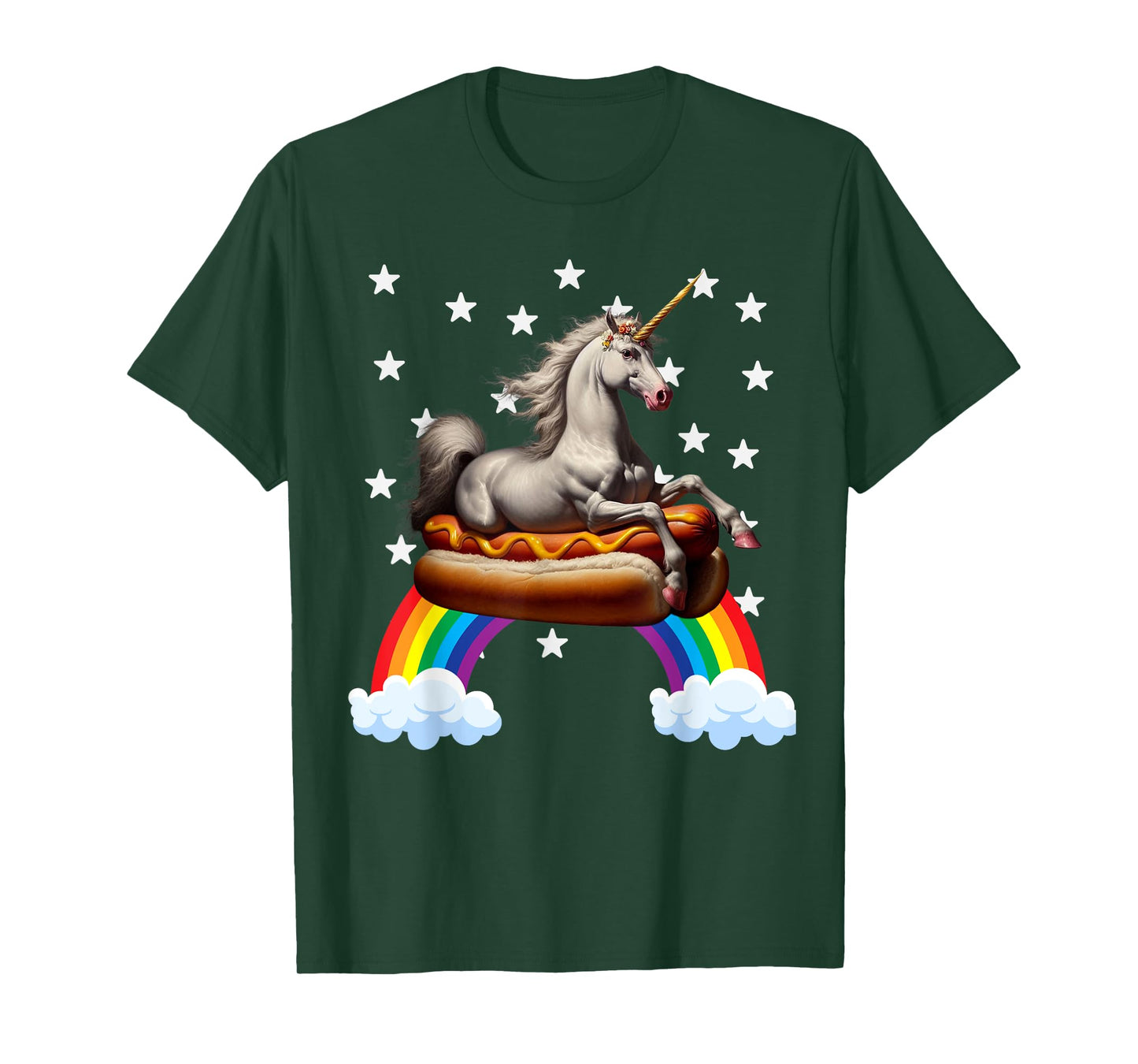 Unicorn Riding Hot Dog Boys Girls Women Kids Teen Mother Mom T-Shirt