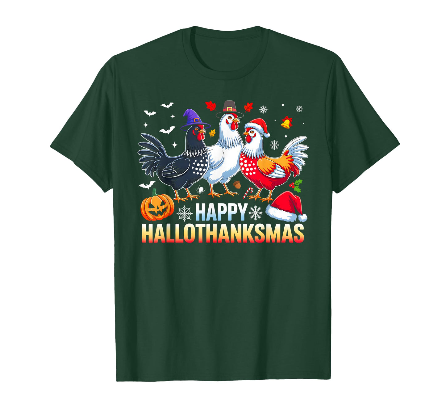 Chicken Happy HalloThanksmas Funny Halloween Thanksgiving T-Shirt