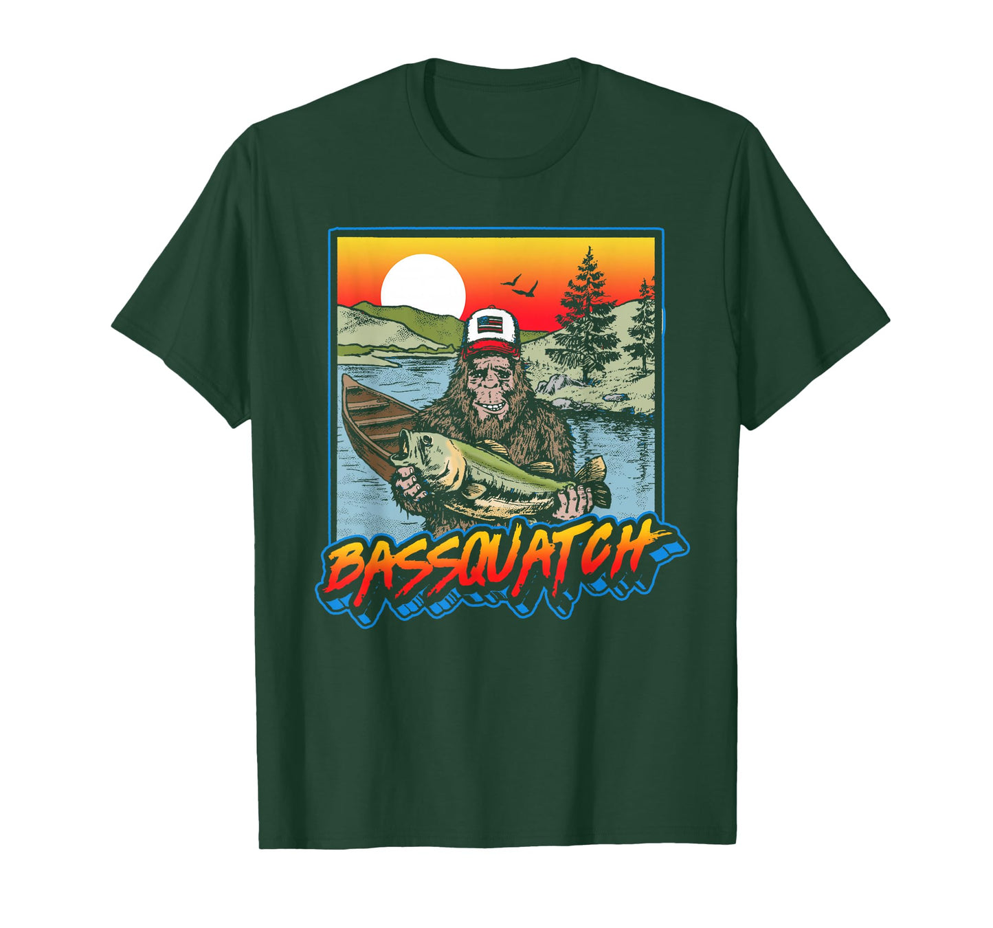 Bassquatch! Funny Bass Fishing Sasquatch Retro 80s T-Shirt