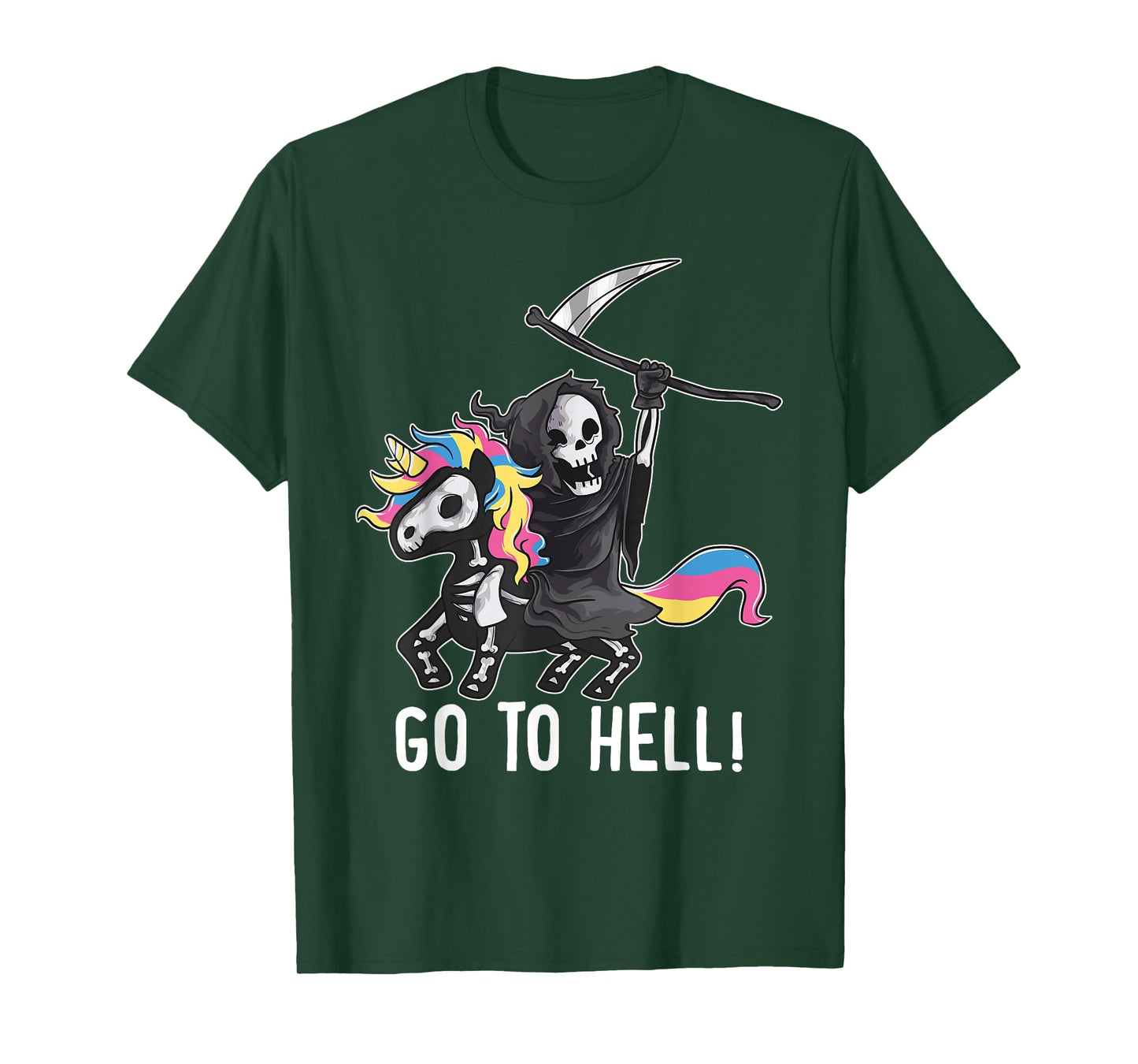 Gehe zum Hölle Unicorn Sugar Skull Grim Reaper Halloween T-Shirt