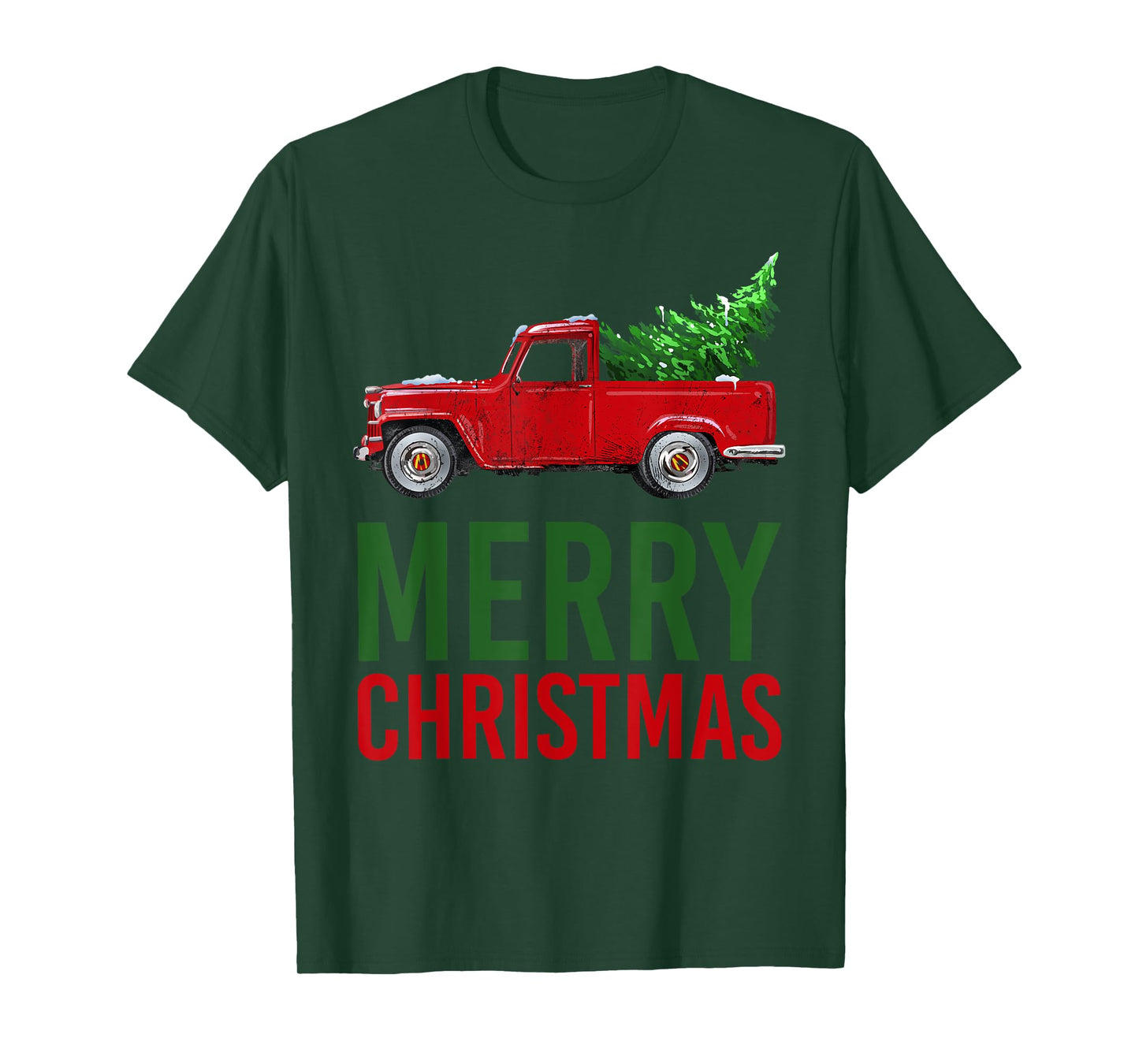 Red Vintage Wagon Tree Vacation Gift Red Truck Christmas T-Shirt