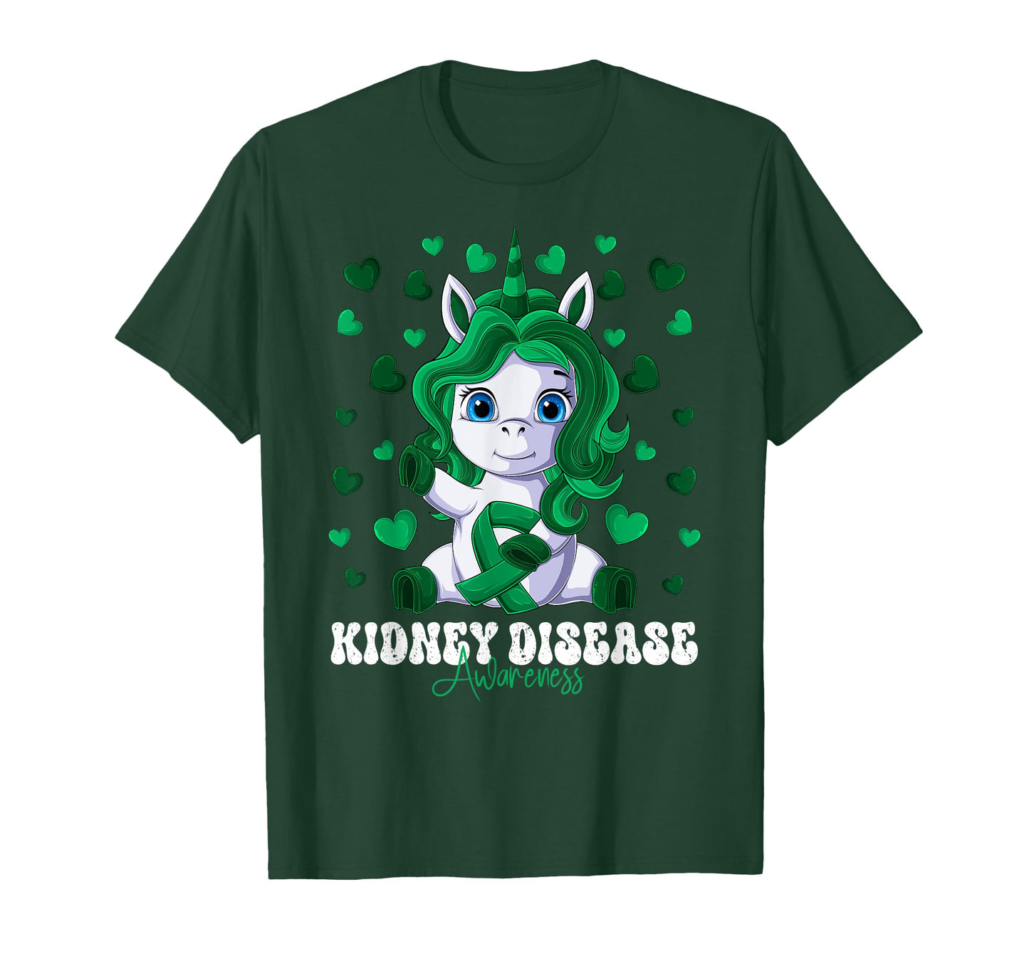 Kidney Disease Awareness Month Green Ribbon Unicorn T-Shirt