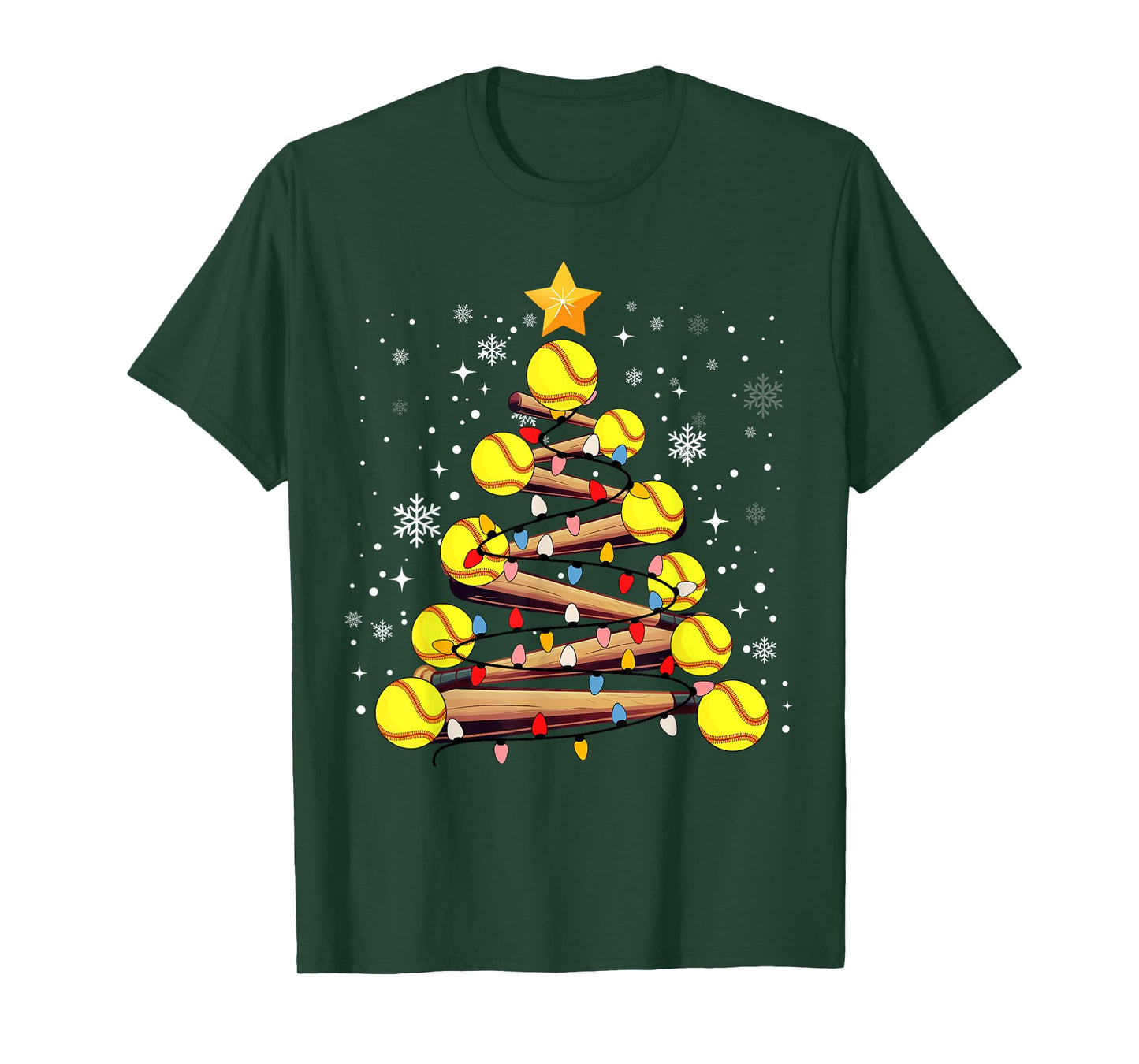 Softball Christmas Tree Light Xmas Softball Girls Kids T-Shirt
