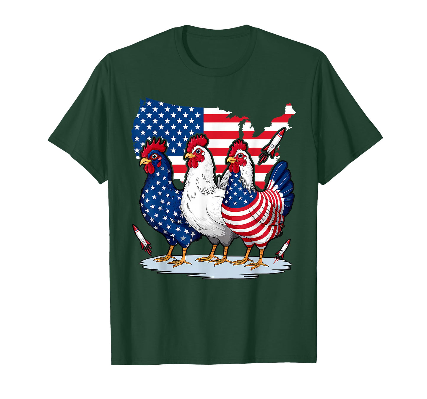 Chicken Red White Blue Patriotic Rooster 4th of July Men Boy T-Shirt