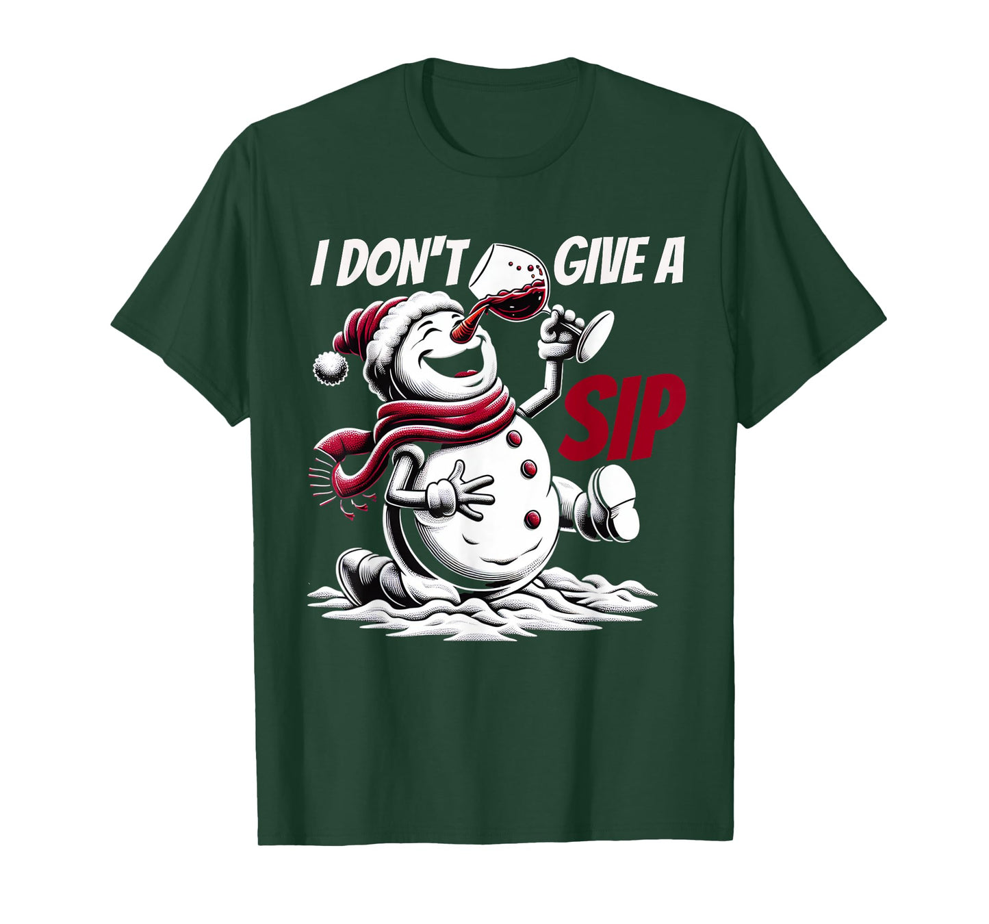 Christmas I Don't Give A Sip Funny Winter Xmas Snowman Wine T-Shirt