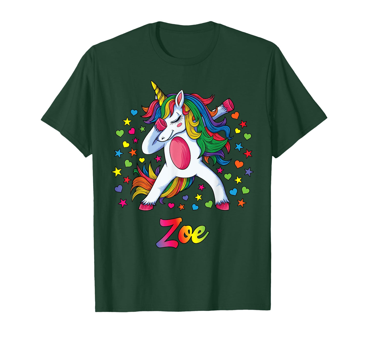 Zoe Dabbing Unicorn Rainbow Personalized Name Custom T-Shirt