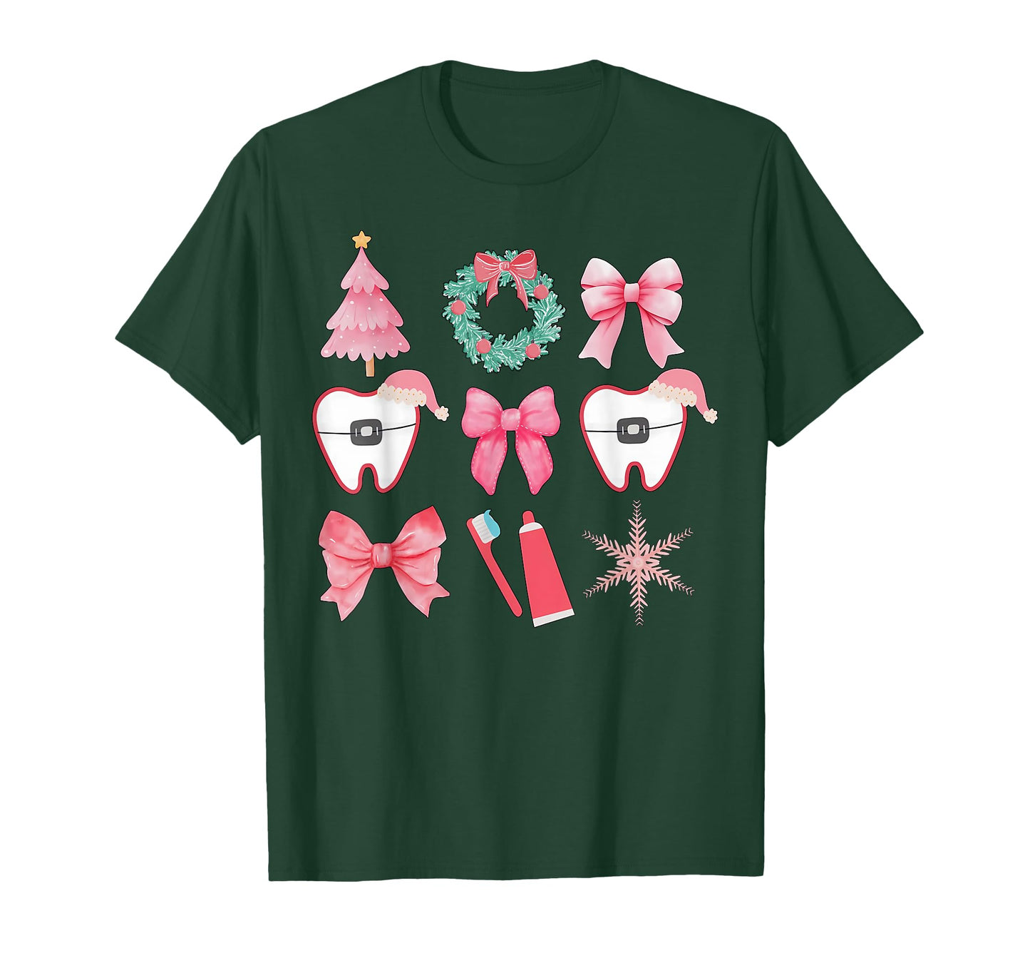 Christmas Coquette Bow Orthodontic Dental Dental Crew T-Shirt