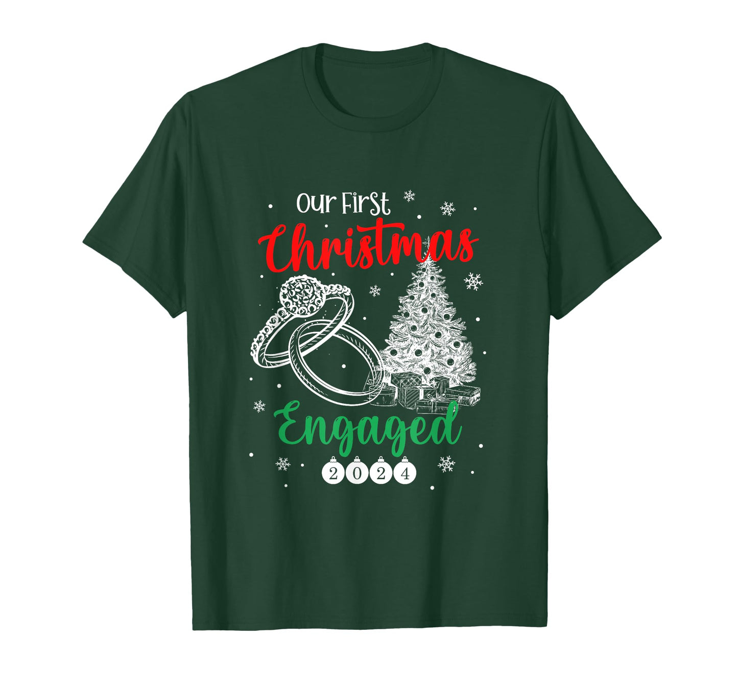 1st Christmas Engaged 2024 Matching Couples Mr and Mrs Xmas T-Shirt