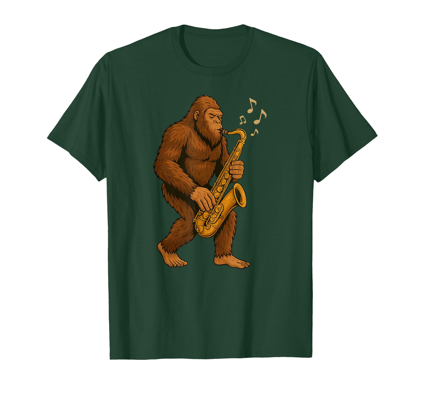 Bigfoot Playing Saxophone, Funny Sasquatch Cryptid Music T-Shirt