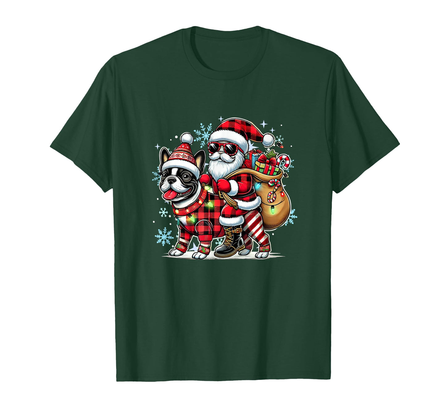 French Bulldog Christmas Buffalo Plaid Xmas Frenchie Lover T-Shirt