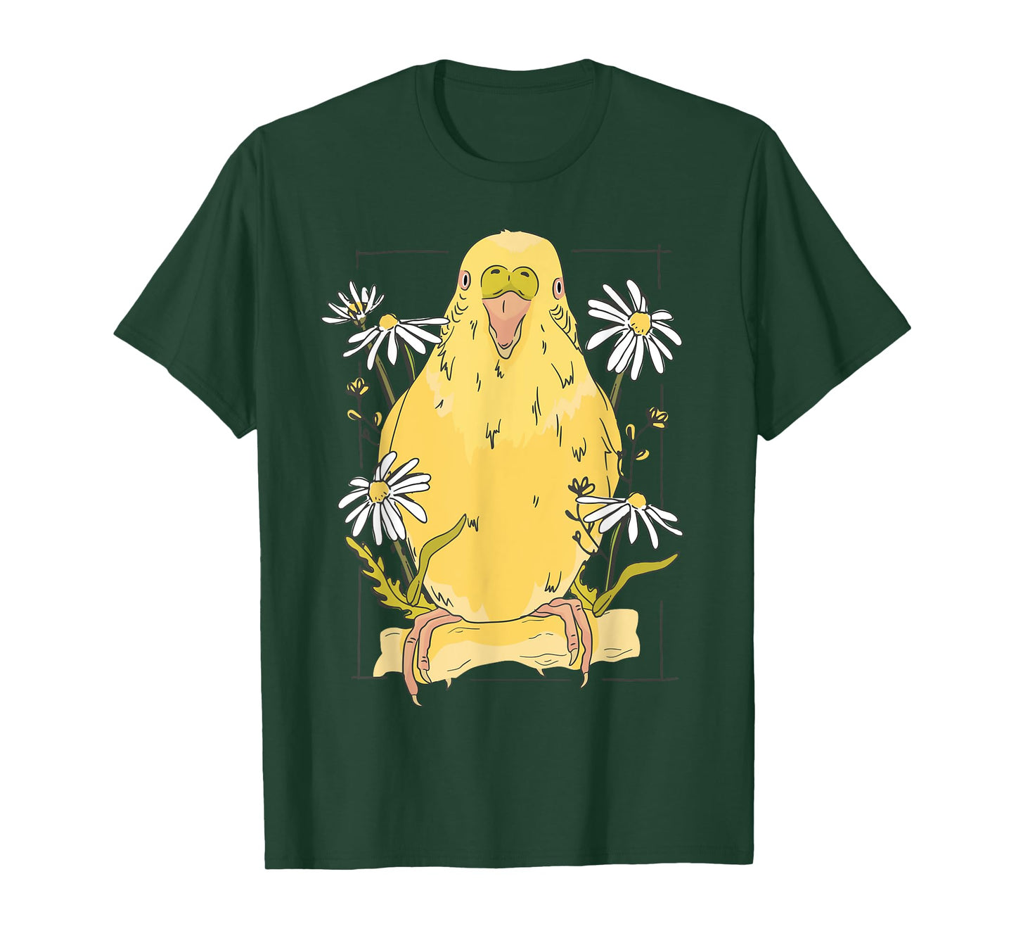 Parakeet with Daisies Yellow Budgie Parakeet T-Shirt