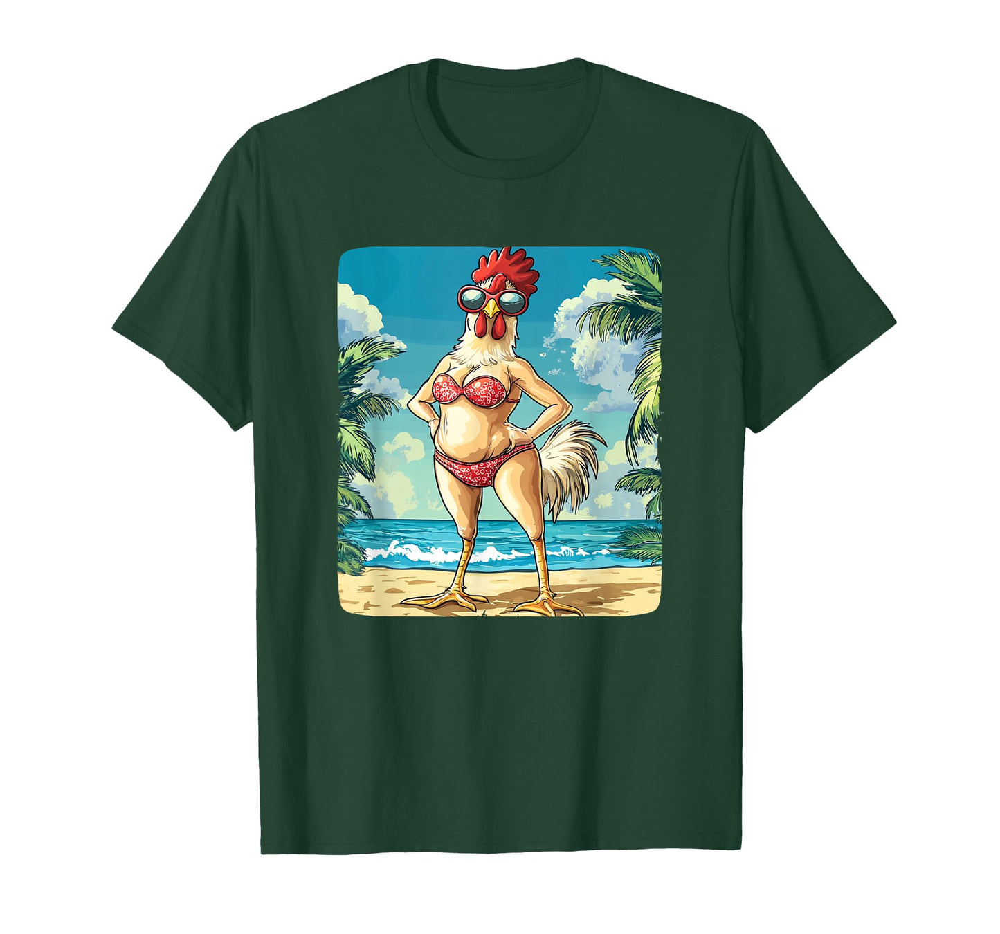 Funny Chicken Woman Costume in Bikini for Beach Lovers T-Shirt