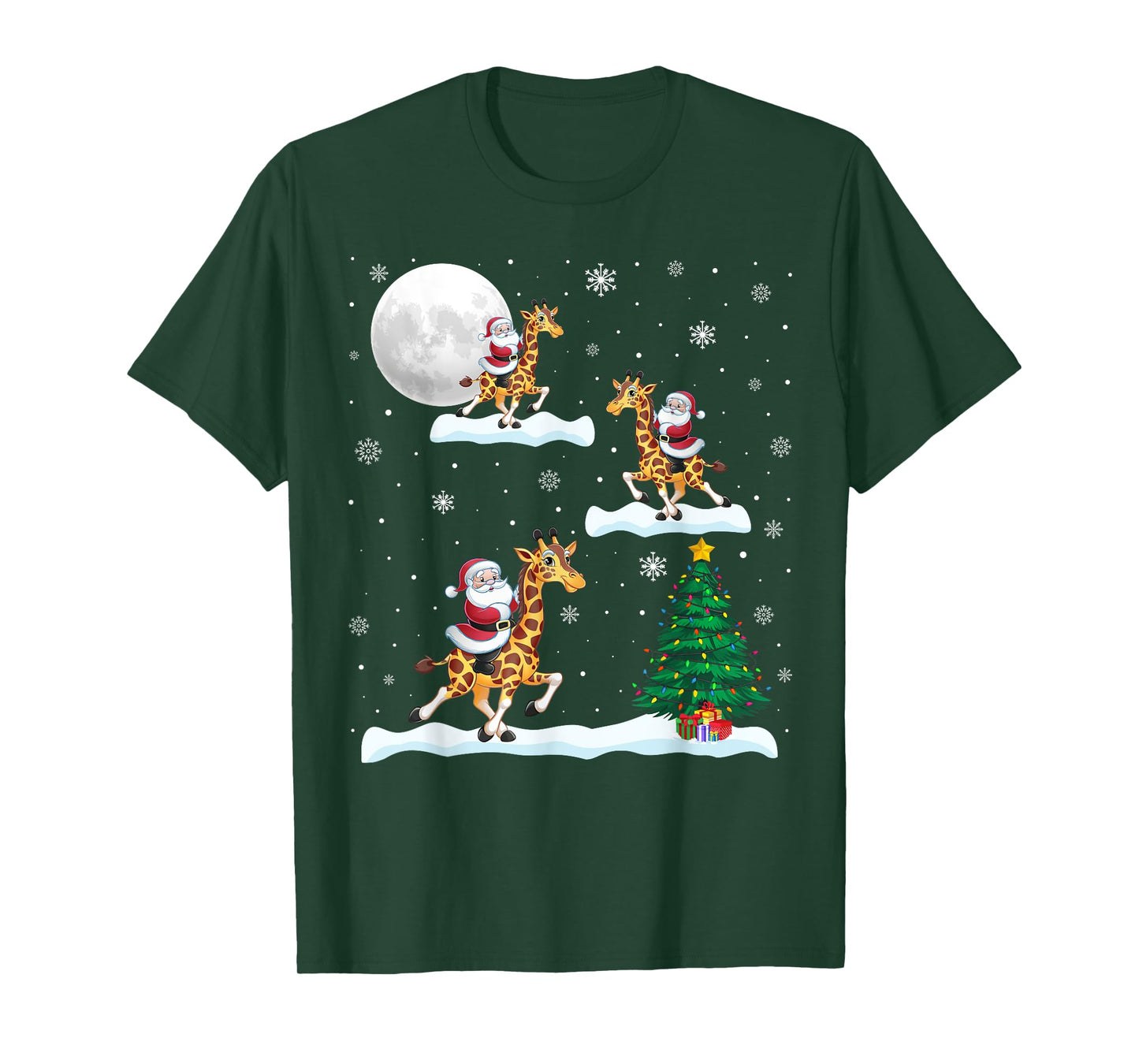 Funny Xmas Lighting Tree Santa Riding Giraffe Christmas T-Shirt