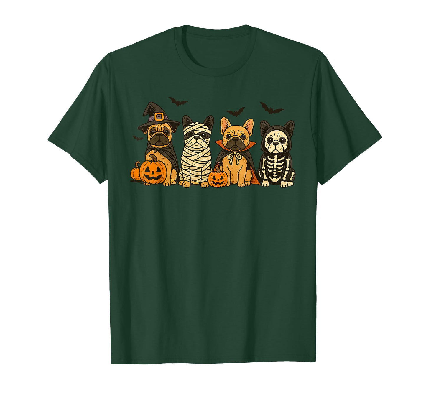 Halloween French Bulldog Dogs Witch Mummy Skeleton T-Shirt