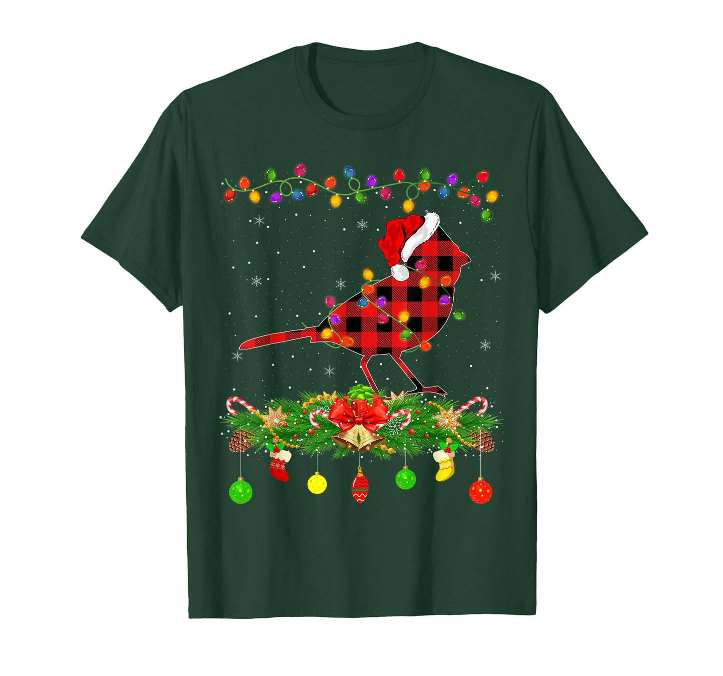 Funny Matching Buffalo Plaid Cardinal Bird Christmas Pajama T-Shirt