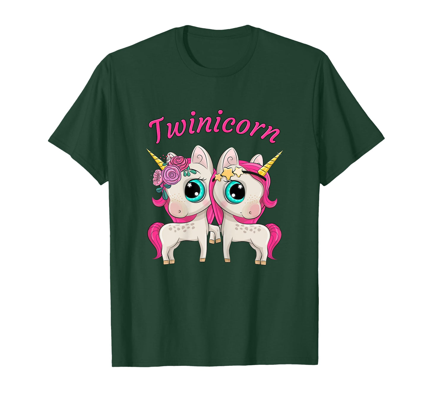 Twin Girls Twinicorn Women & Kids Sisters Cartoon Unicorns T-Shirt