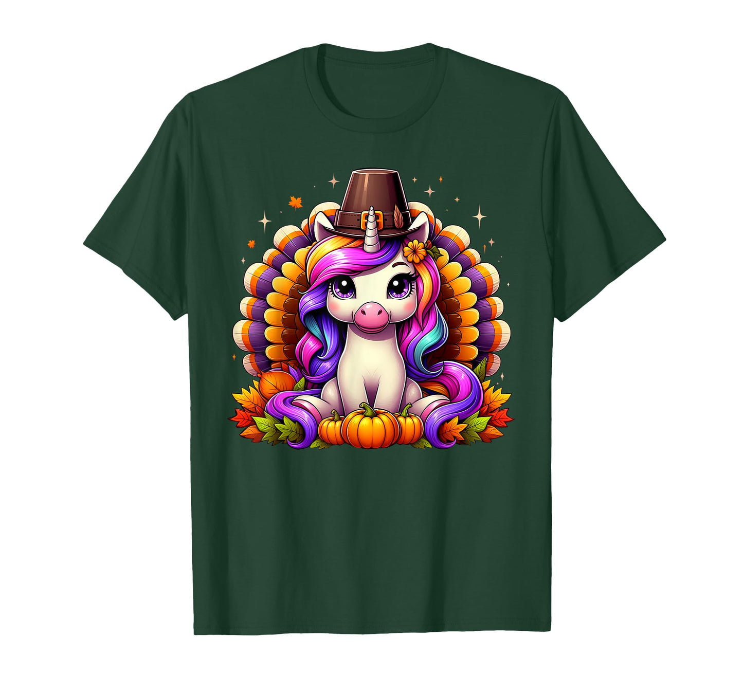 Happy Thanksgiving Toddler Turkey Cute Unicorn Girls Kids T-Shirt