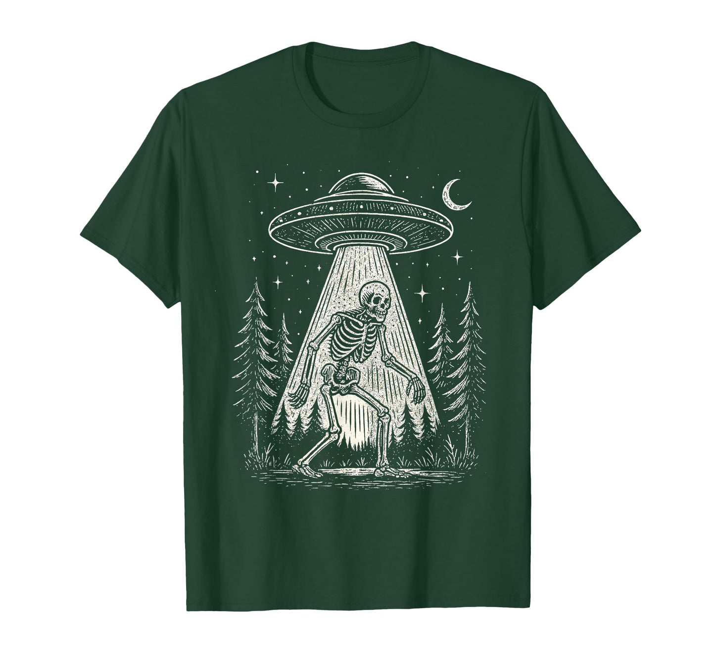 Skeleton and UFO Alien Halloween T-Shirt