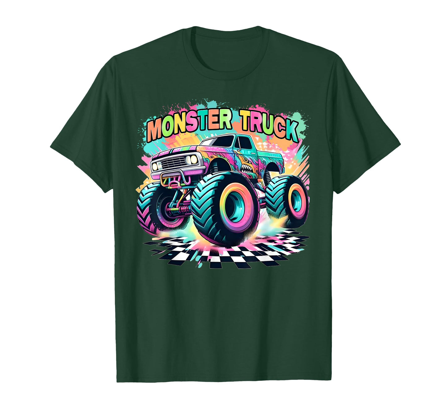 Monster Truck Colorful Birthday Party Retro Trucks Car Lover T-Shirt