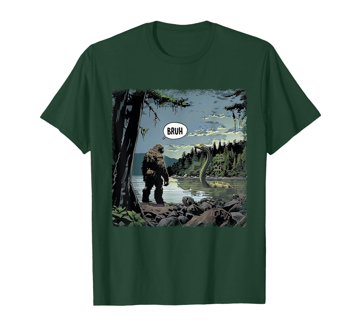 Classic Loch Ness Monster With Bigfoot Funny Animal Happily T-Shirt