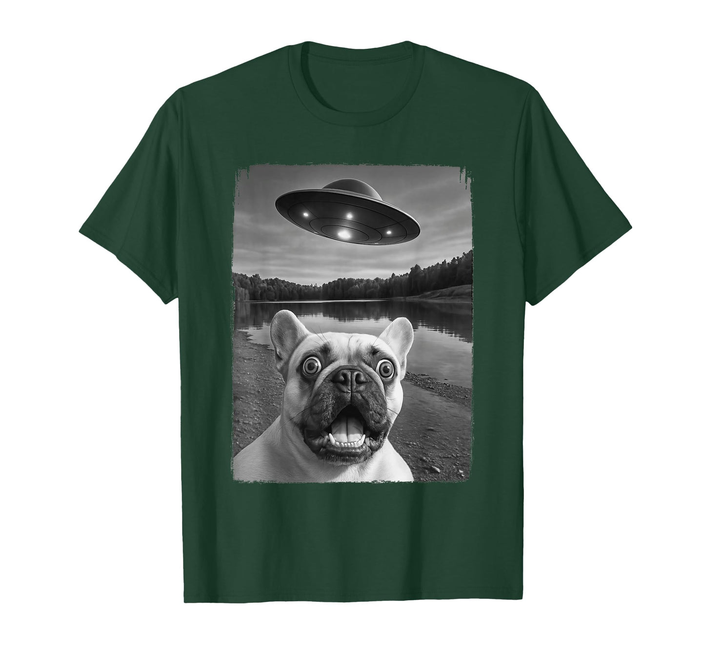 French Dog UFO Selfie Funny Frenchie T-Shirt