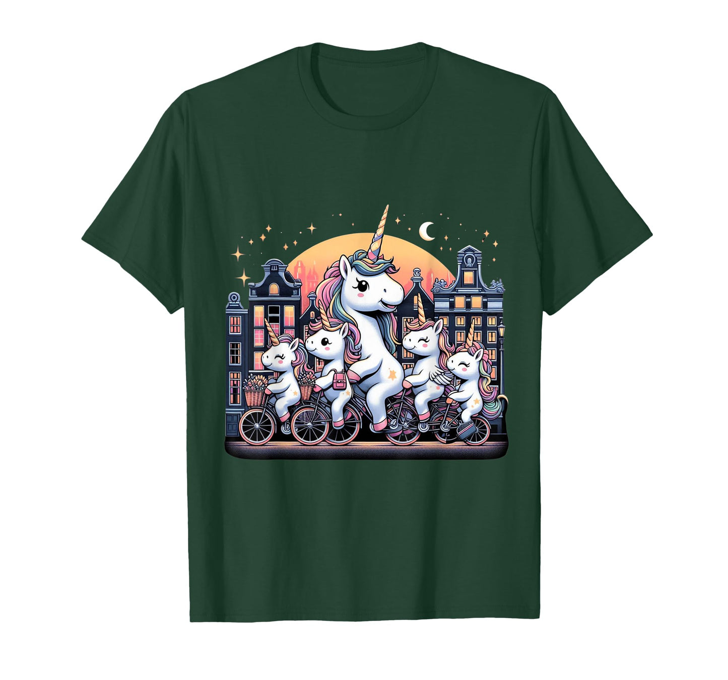 Unicorn Bicycle Amsterdam Netherlands Boys Girls Women Kids T-Shirt