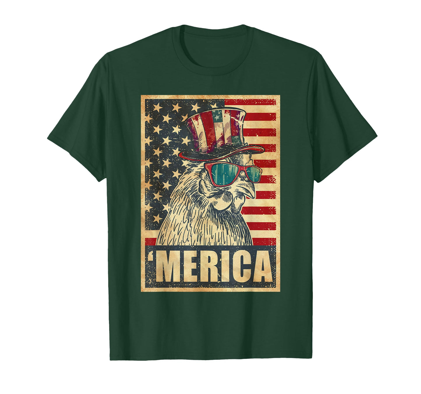 Chicken Merica Vintage American Flag 4th Of July T-Shirt