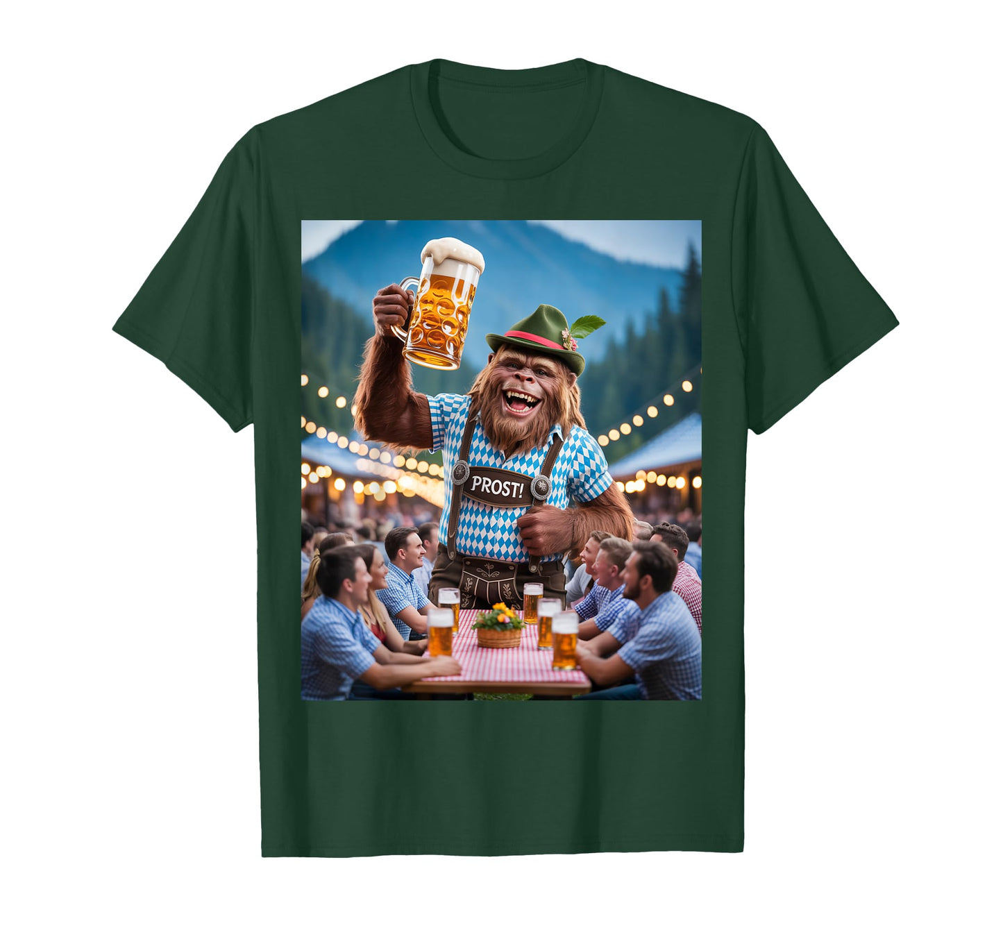 German Bigfoot Sasquatch Lederhosen Funny Oktoberfest 2025 T-Shirt