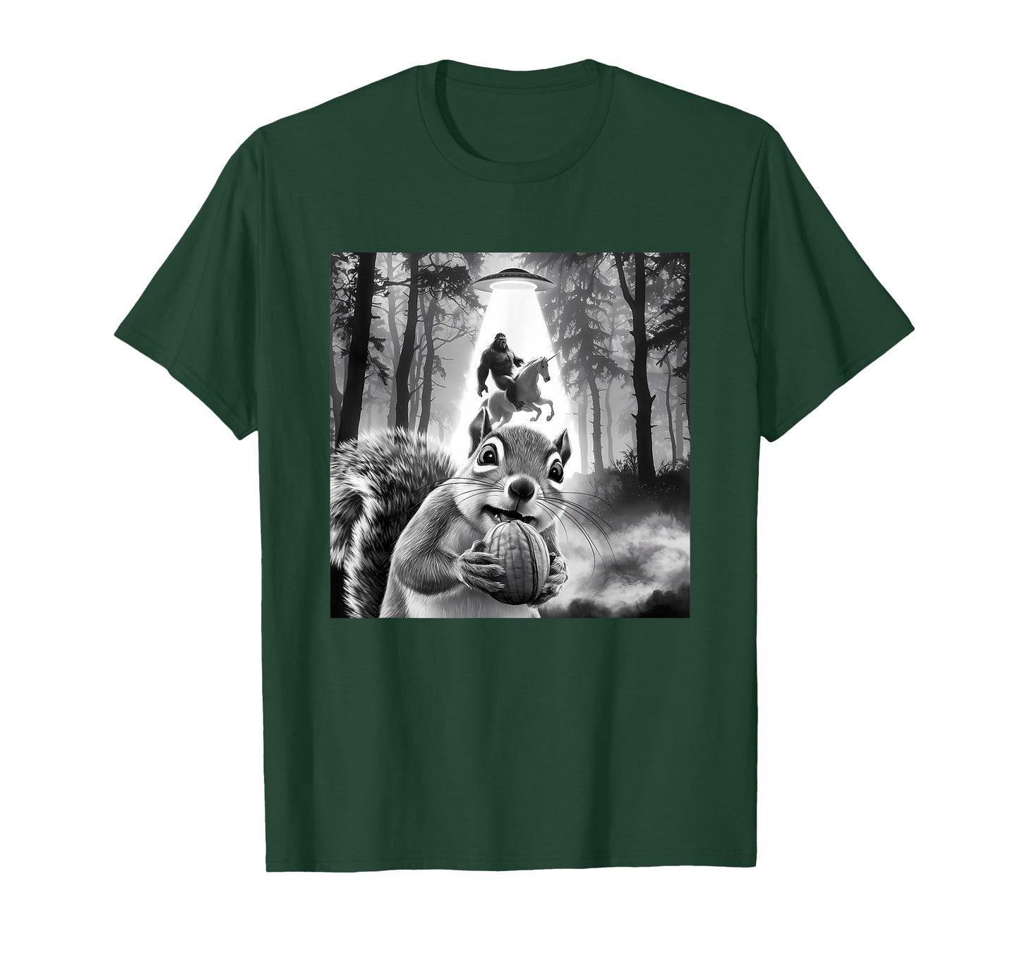 Funny UFO Squirrel Selfie with Bigfoot Unicorn Sasquatch T-Shirt