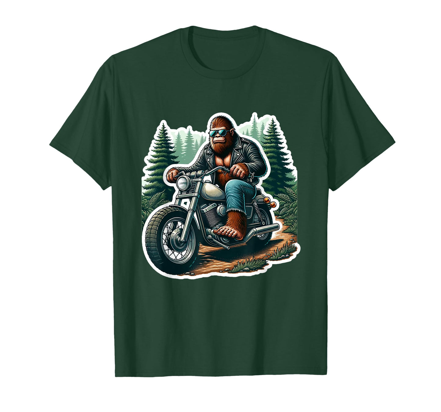 Funny Bigfoot Sasquatch Riding Motorcycle Bike Biker T-Shirt