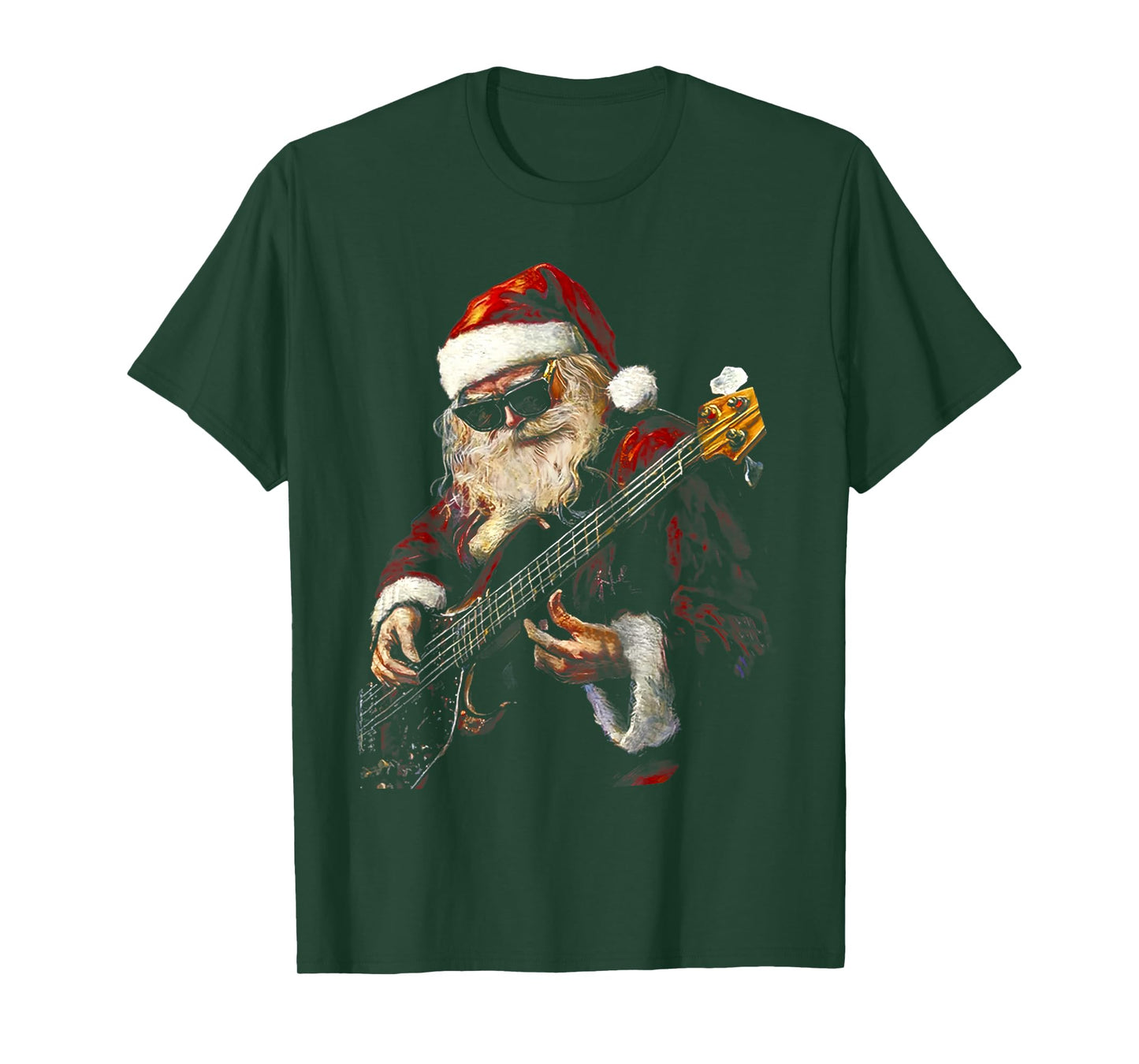 Retro Rock Santa Claus Plays Bass Guitar Paints Art T-Shirt