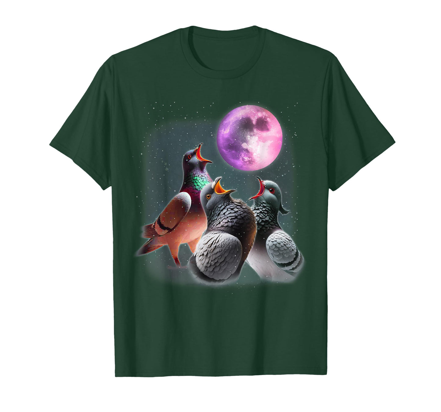 3 Pigeons Howling At The Moon Funny Pigeon Bird Lover Birder T-Shirt