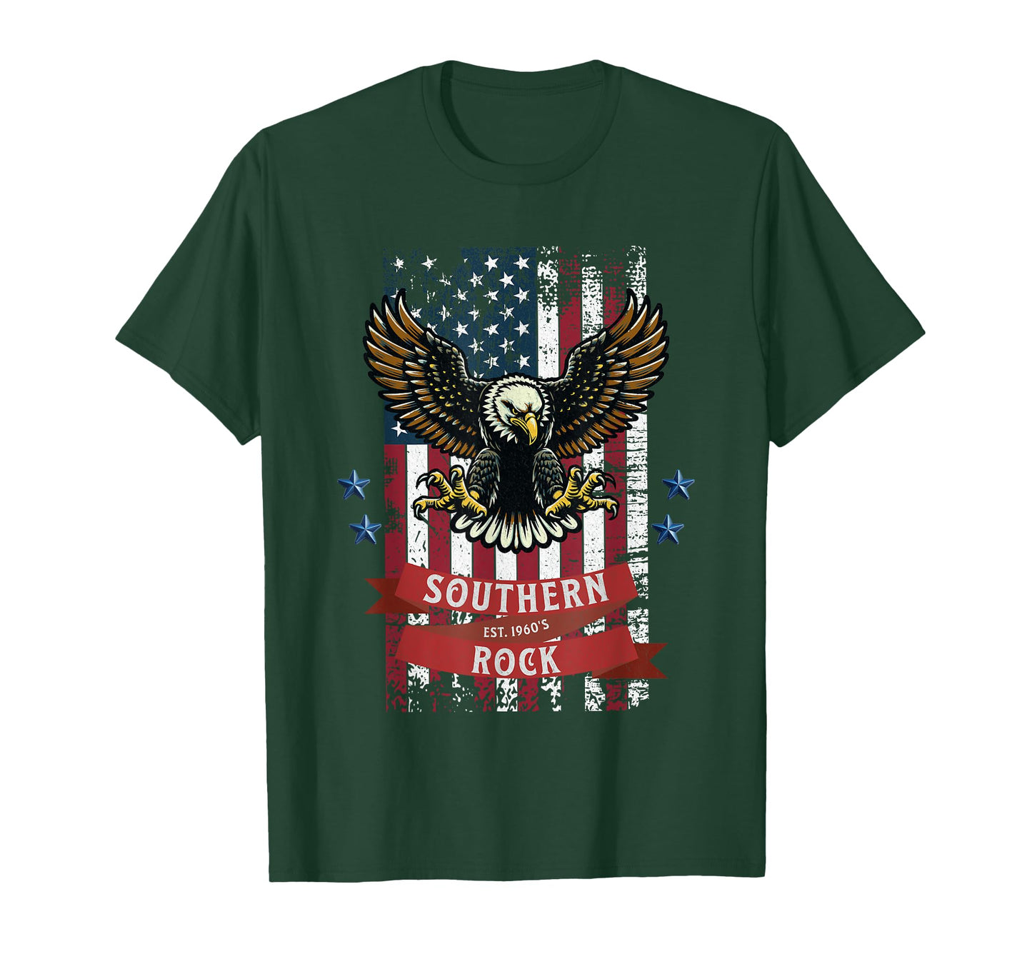 Southern Rock Est. 1960s - Vintage Eagle & Flag Design T-Shirt, Small, Black