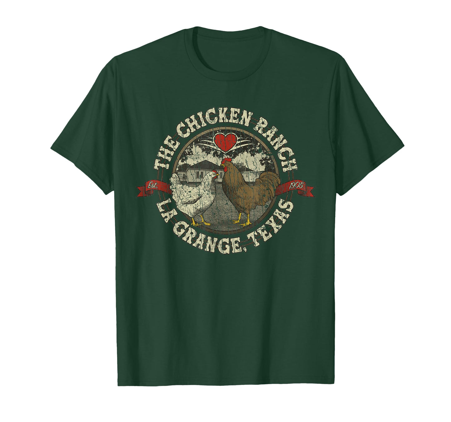 The Chicken Ranch La Grange 1905 Vintage Retro Distressed T-Shirt - Black, Small, Short Sleeve, Crew Neck, Classic Fit, Rayon, Letter Print, Women's, Girls, Casual, All Seasons